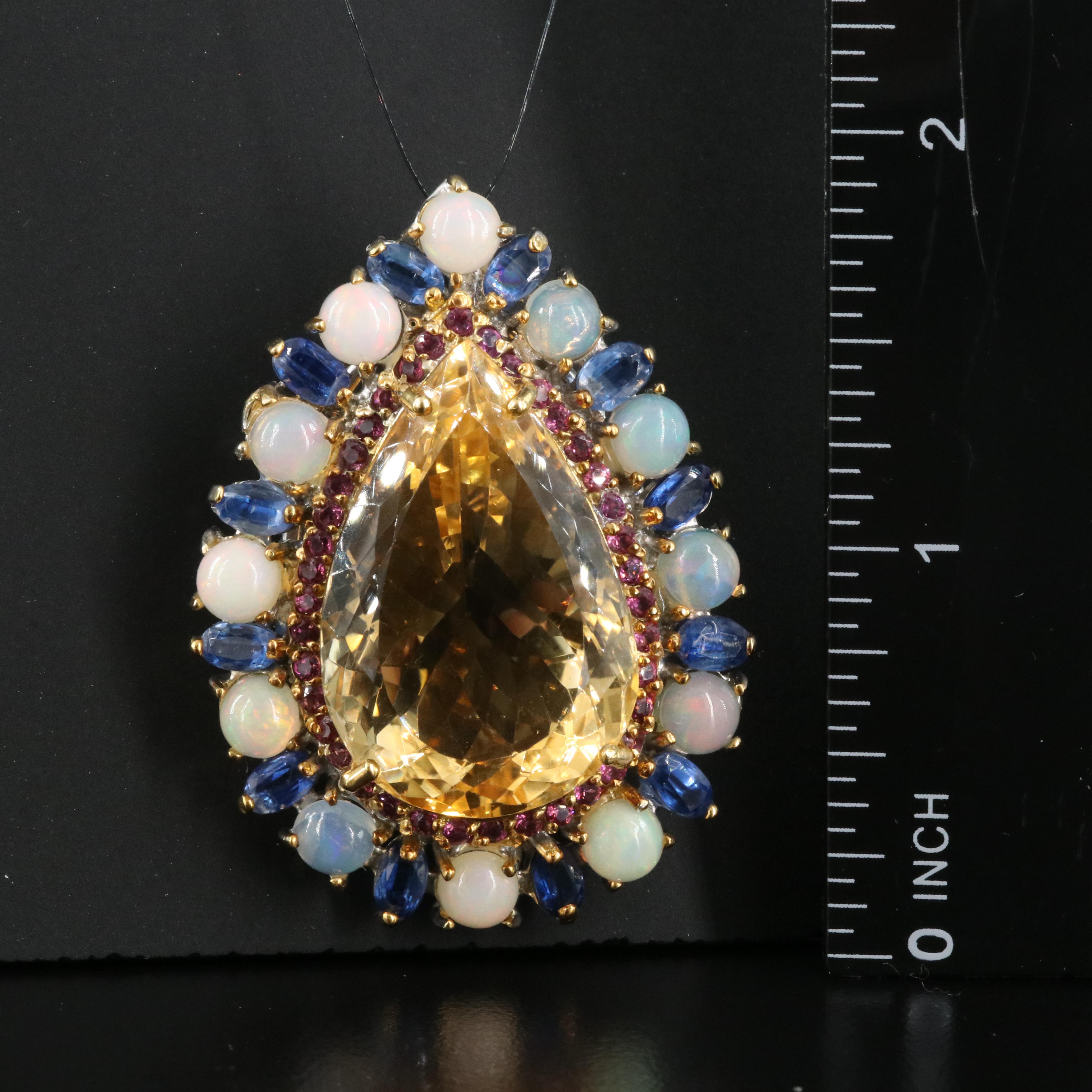 Sterling Citrine, Opal and Gemstone Teardrop Brooch