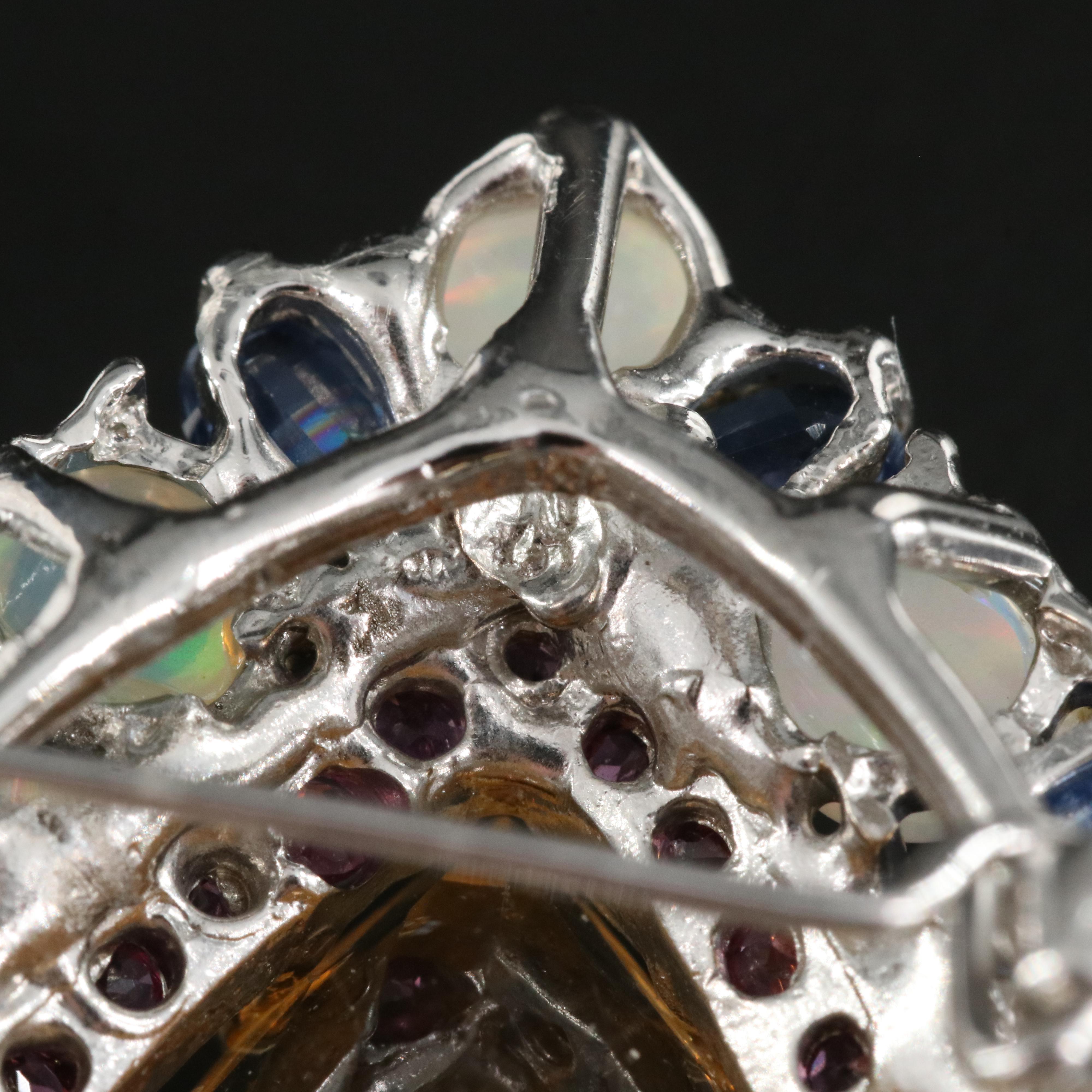 Sterling Citrine, Opal and Gemstone Teardrop Brooch