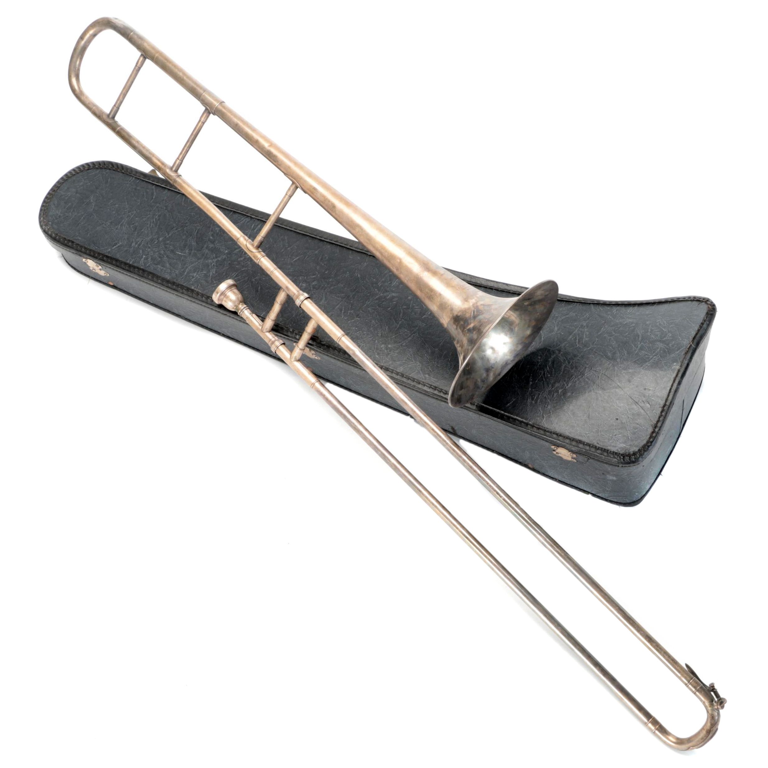 Couesnon & Cie French Silver Plate Trombone, Early 20th Century