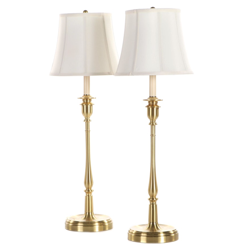 Pair of Ralph Lauren Home Brushed Brass Candlestick Lamps, Contemporary