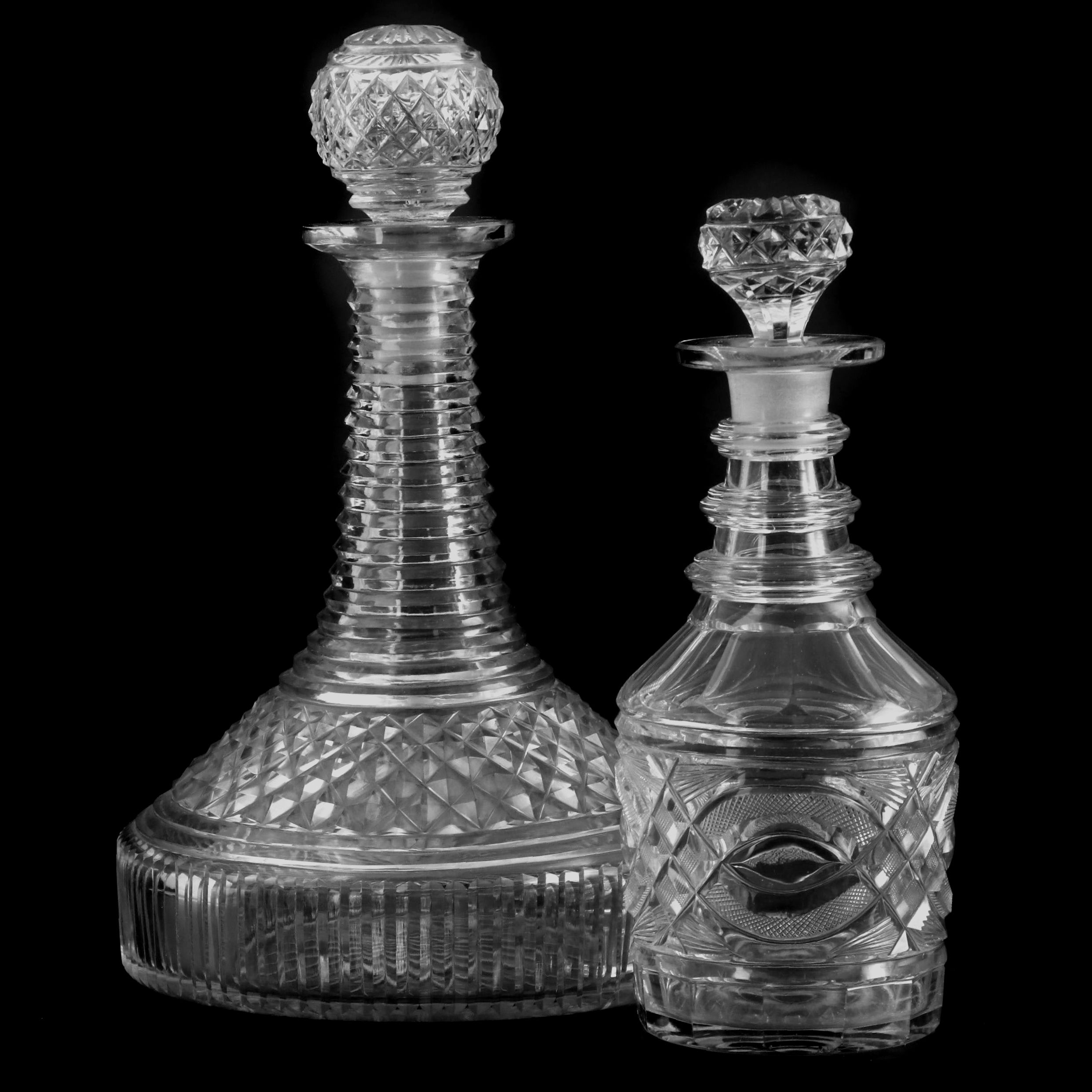 George III Ship's Decanter and a Small Three Ring Neck Decanter