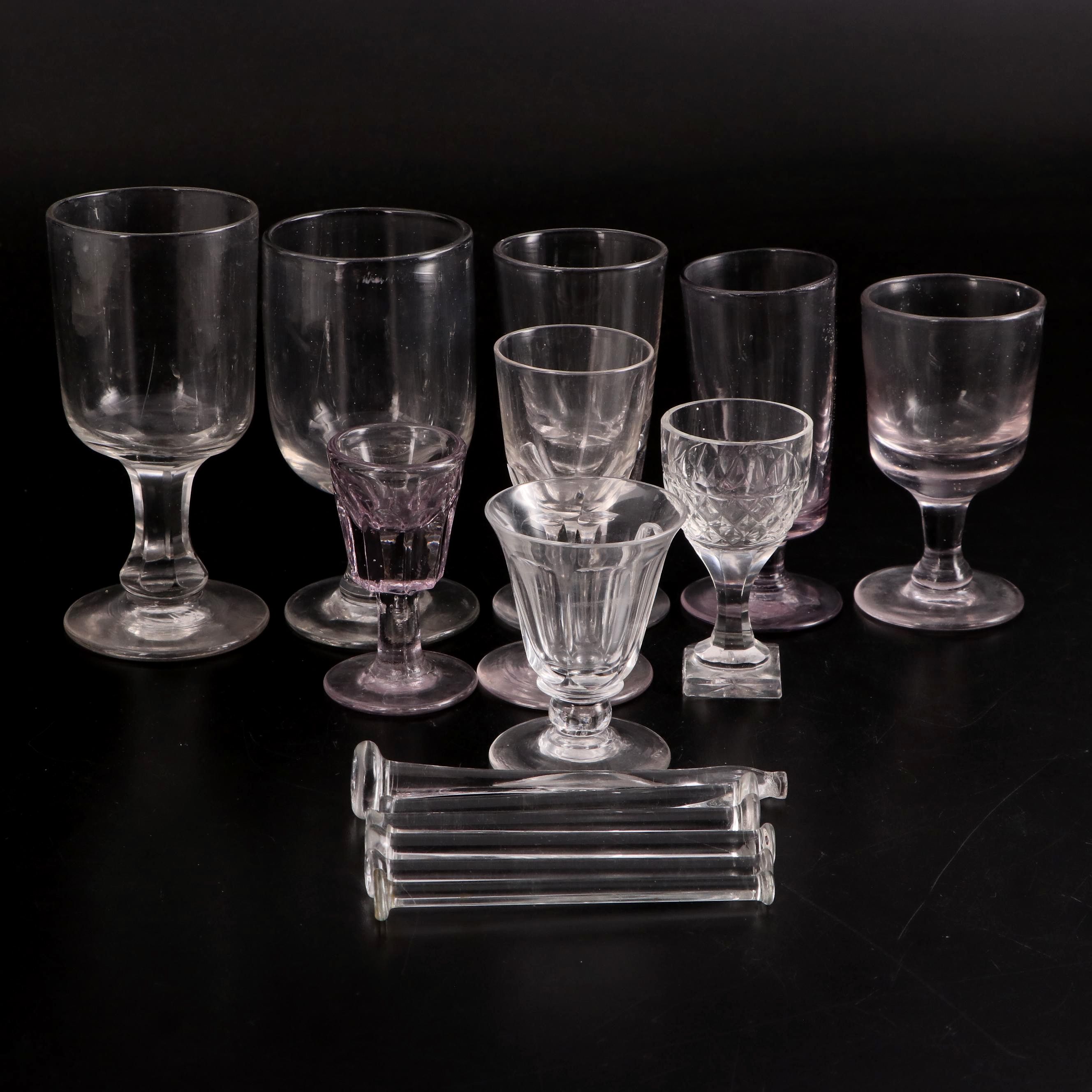 Sun Purple Flint Glass with Other Glass Goblets and Muddlers