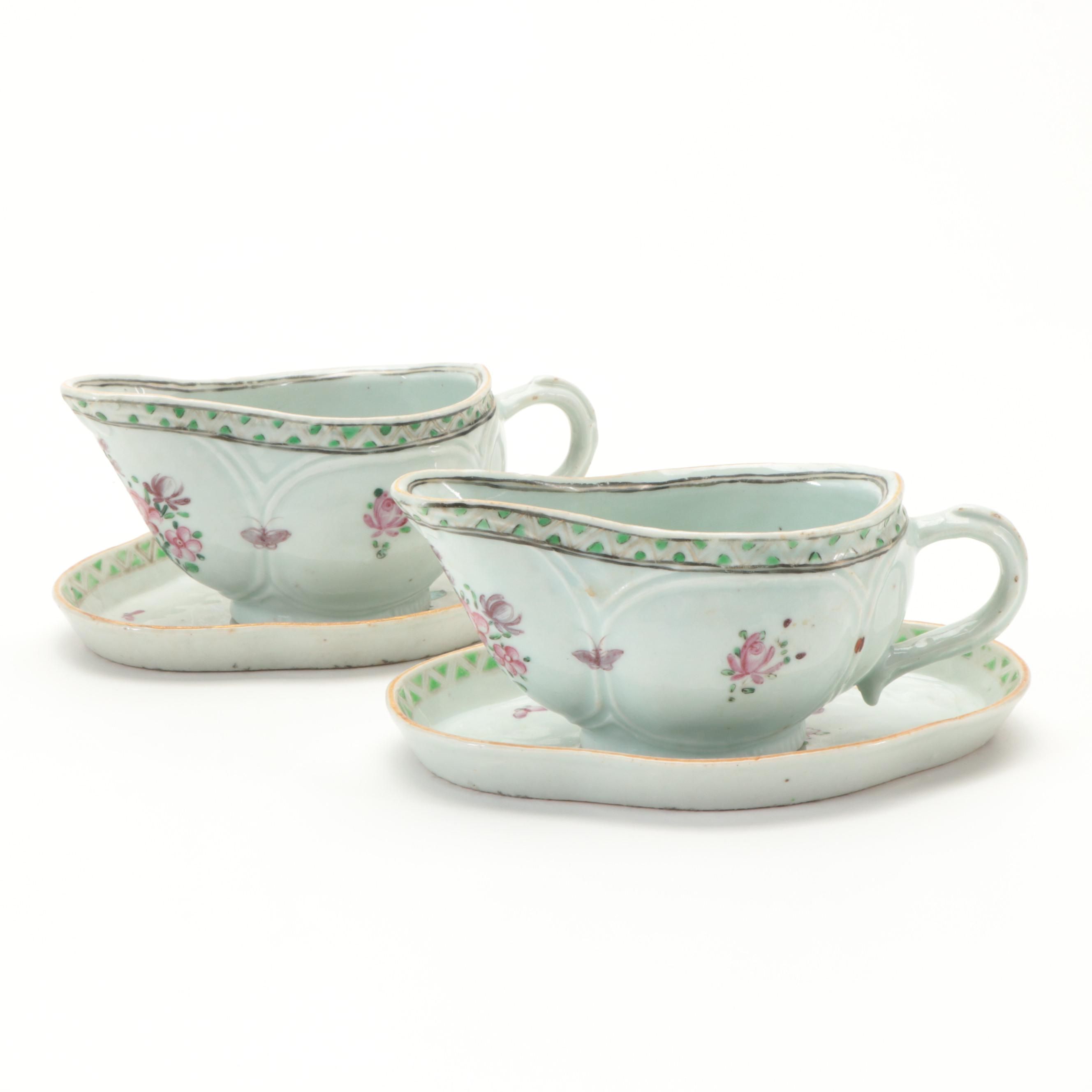 Chinese Export Porcelain Sauce Boats and Underplates