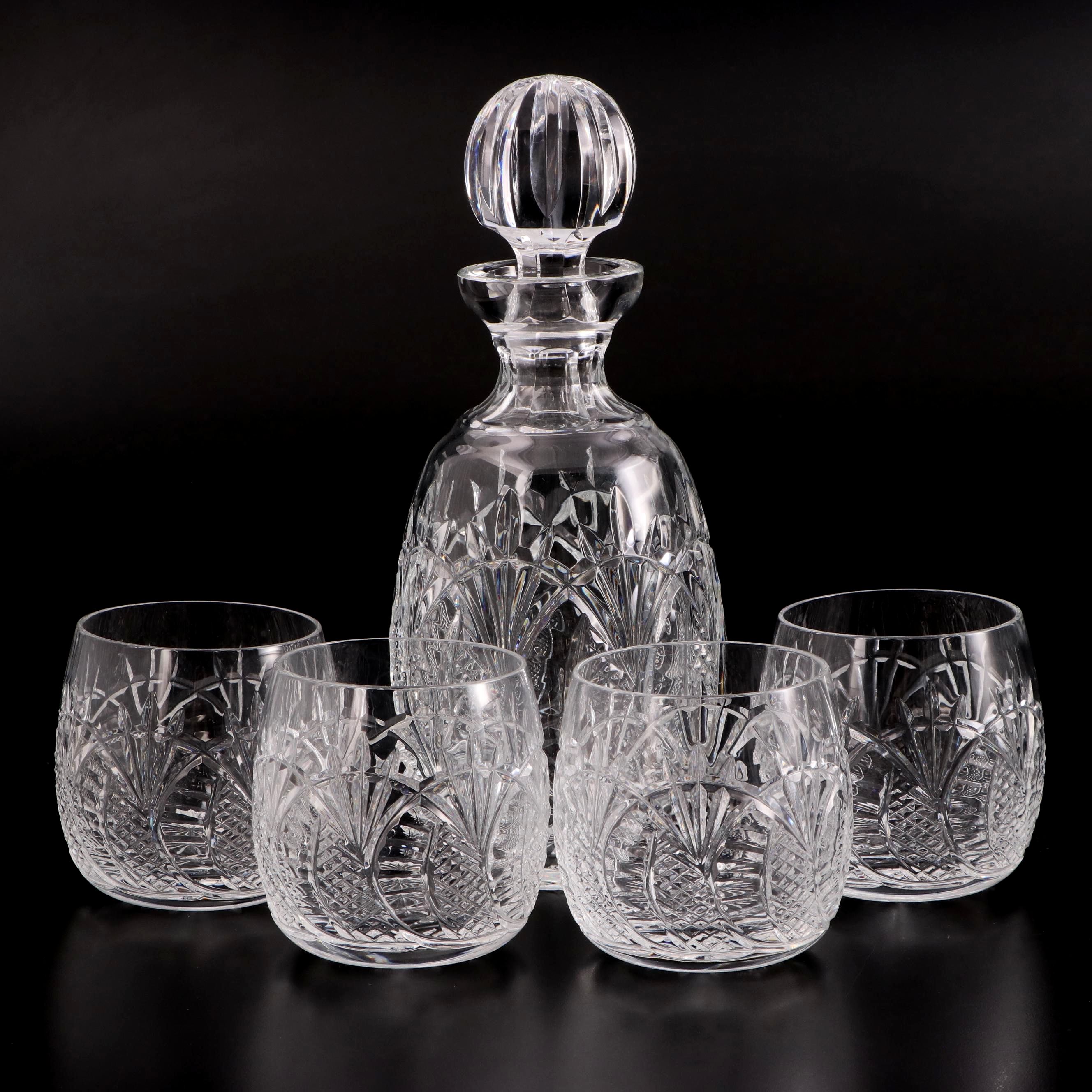 Waterford "Seahorse" Crystal Liquor Decanter and Double Old Fashioned Glasses