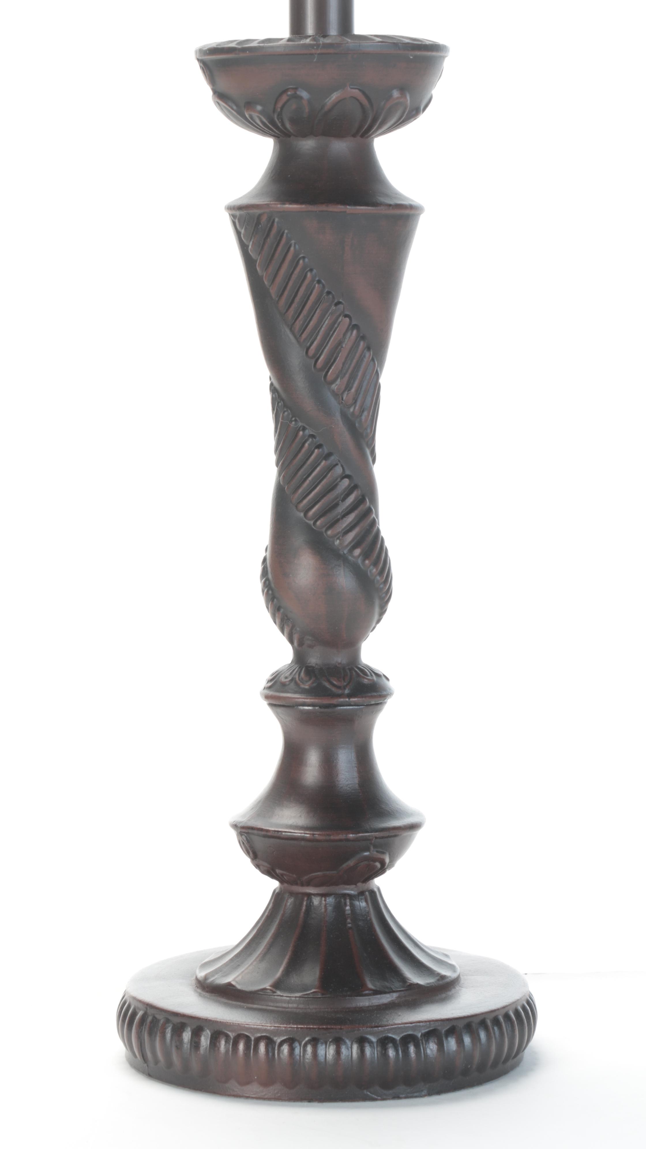 Pair of Slag Glass and Cast Metal Table Lamps, Contemporary