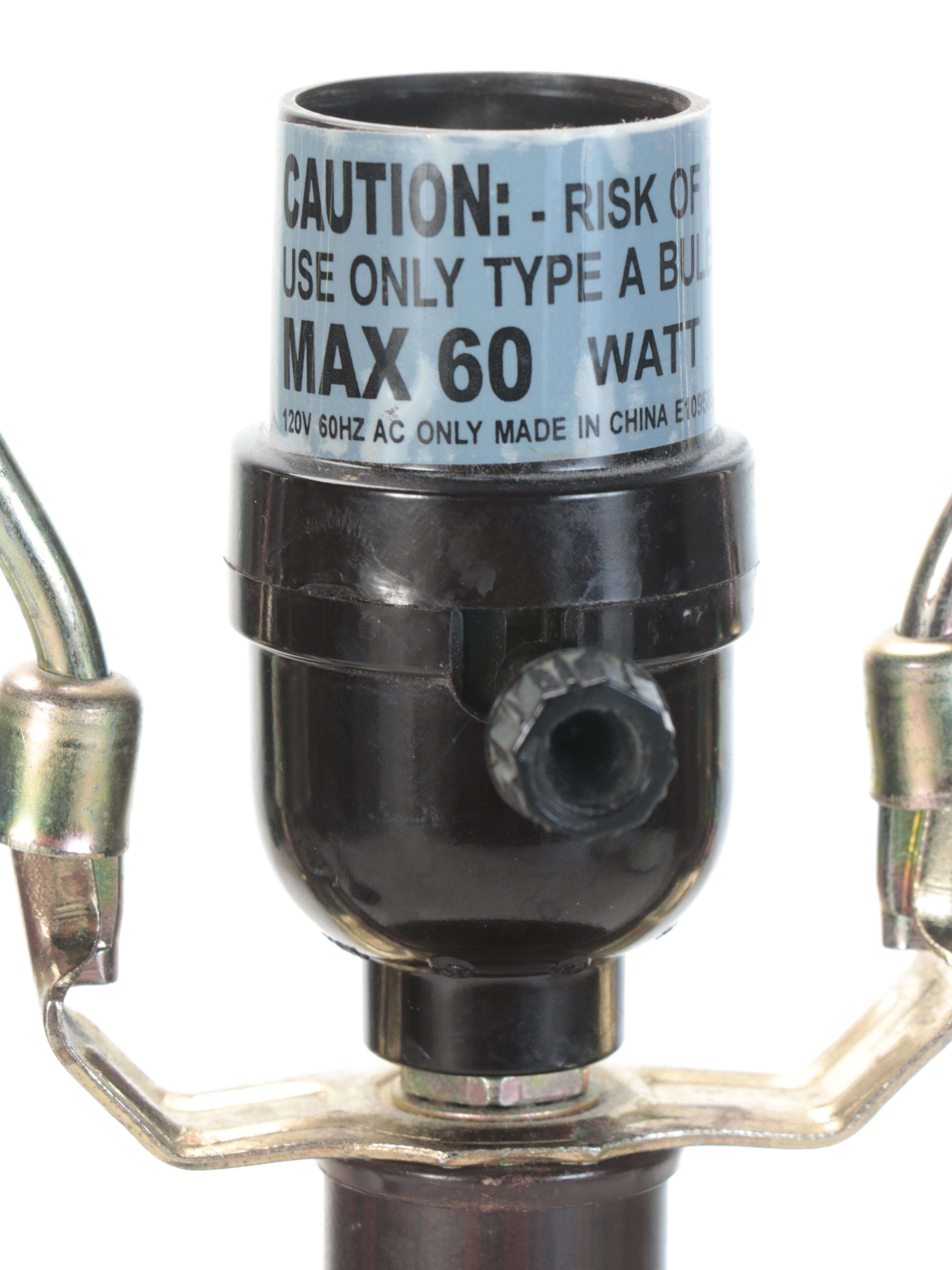 Pair of Slag Glass and Cast Metal Table Lamps, Contemporary