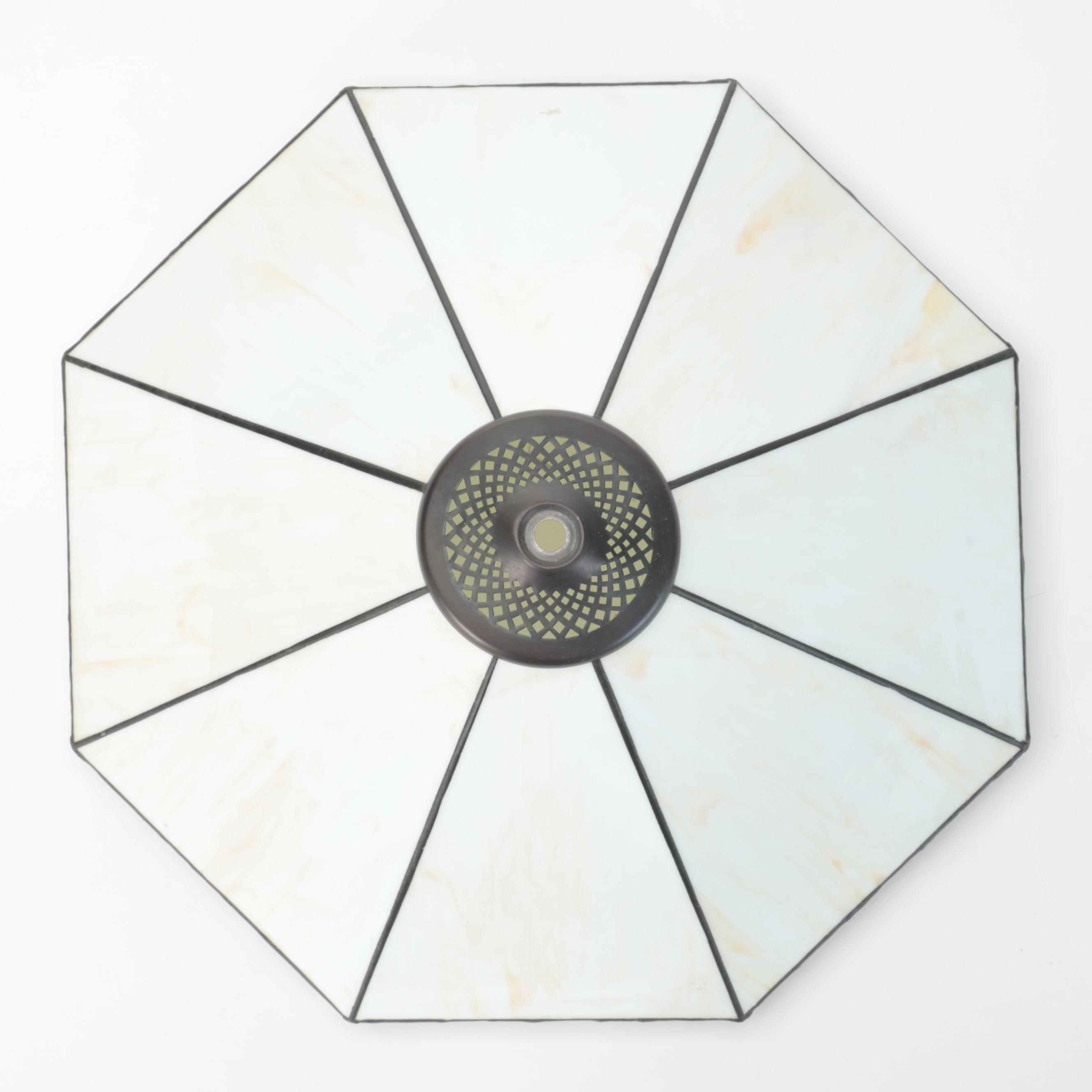 Pair of Slag Glass and Cast Metal Table Lamps, Contemporary