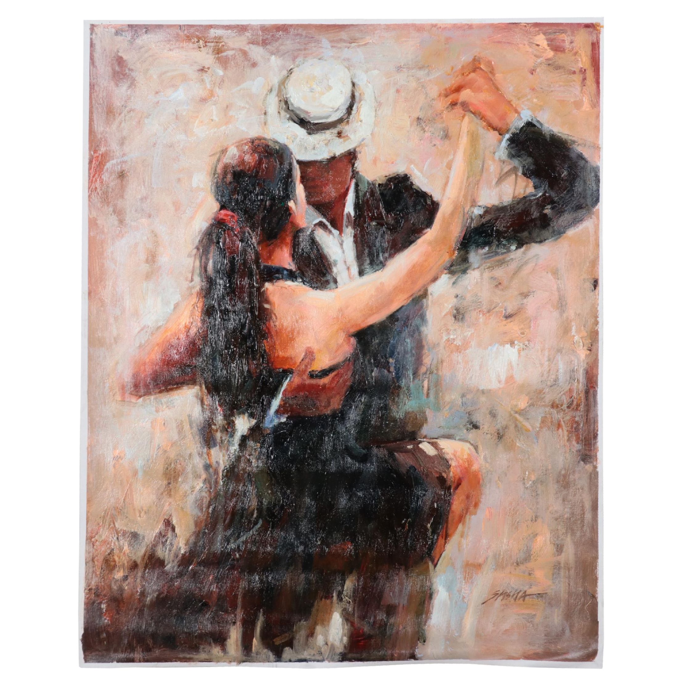 Sasha Oil Painting of Dancing Couple, 21st Century