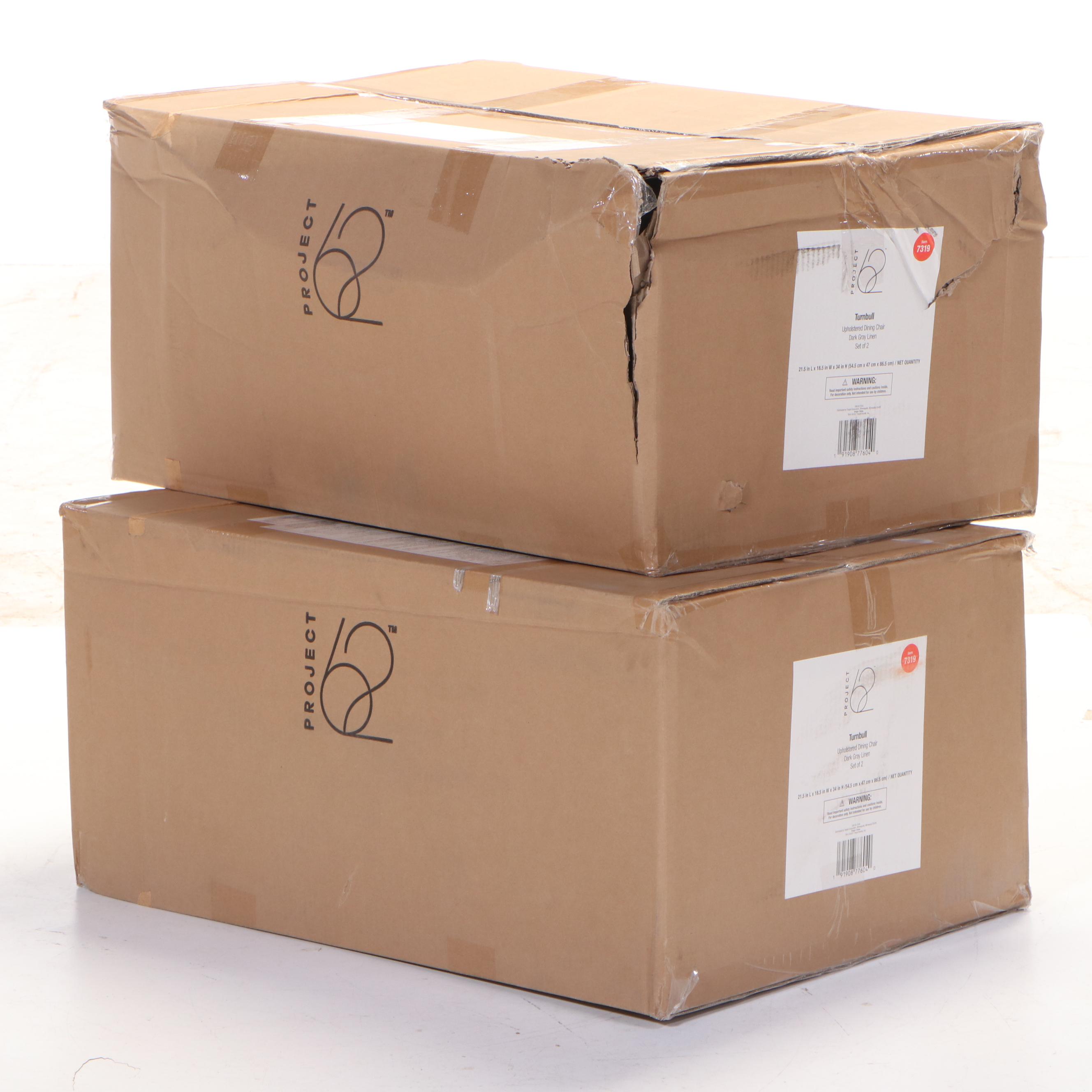 Four Project 62 Turnbull Dark Gray Linen Upholstered Dining Chairs