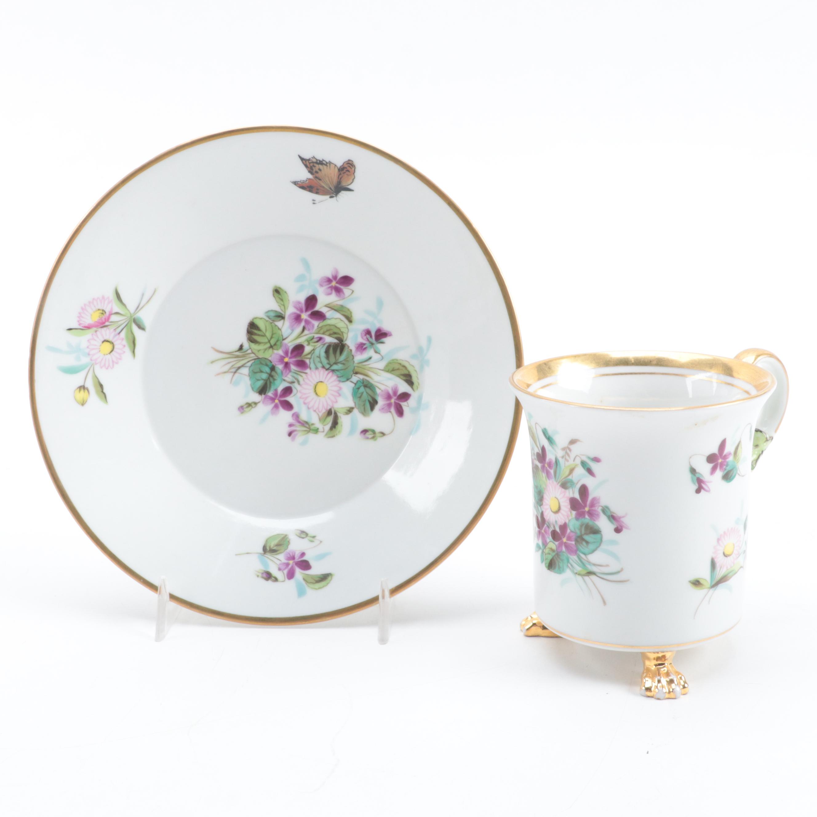 KPM Porcelain Footed Cup and Saucer with Other European Porcelain Teacups