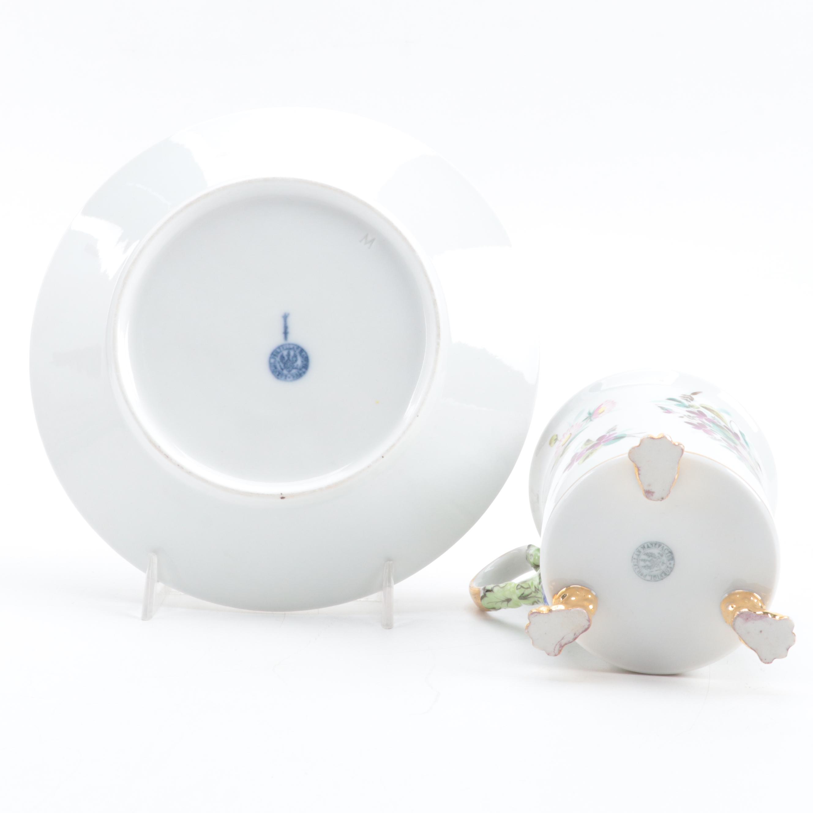 KPM Porcelain Footed Cup and Saucer with Other European Porcelain Teacups