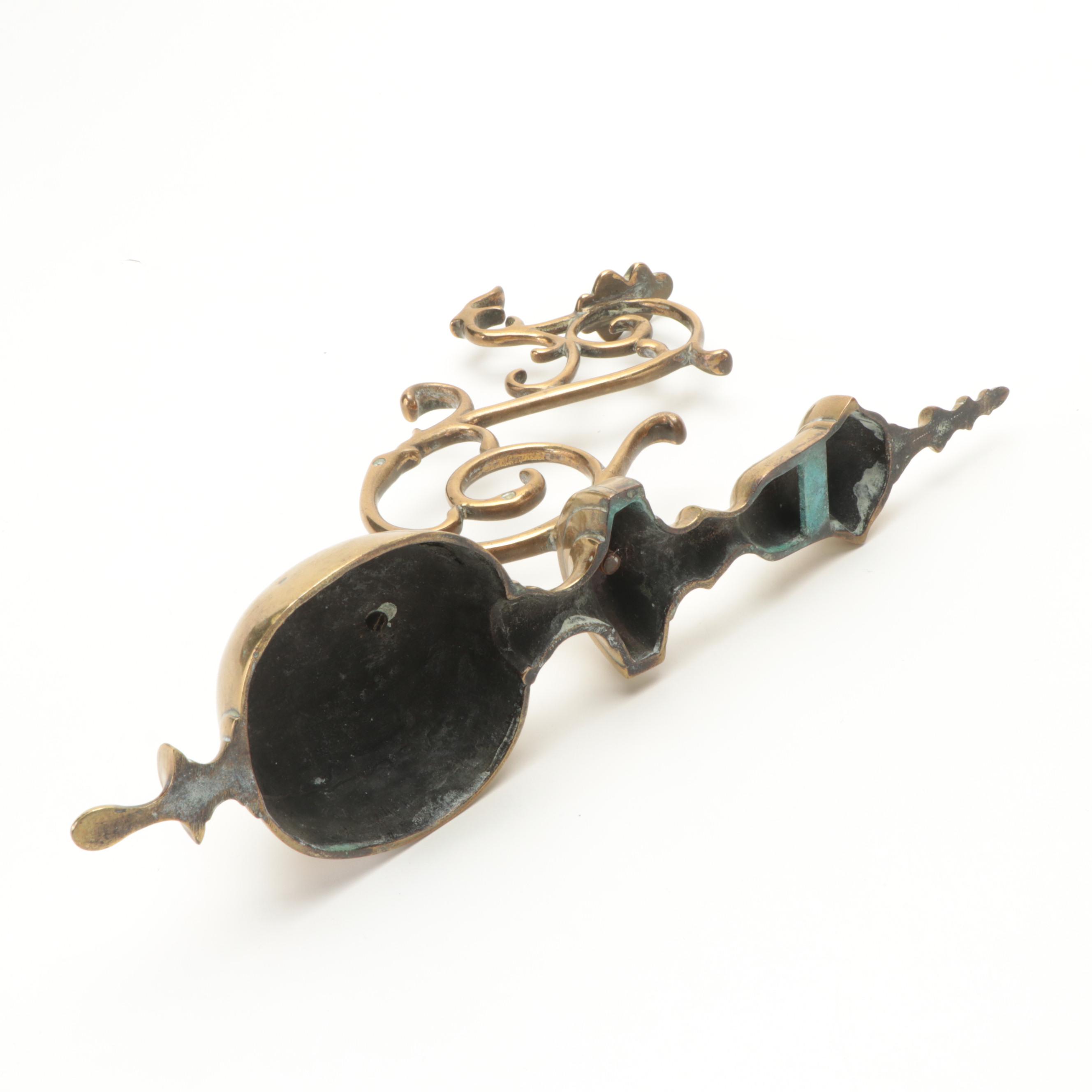 Small Dutch Brass Wall Mounted Four Branch Chandelier and Sconce, 18th Century