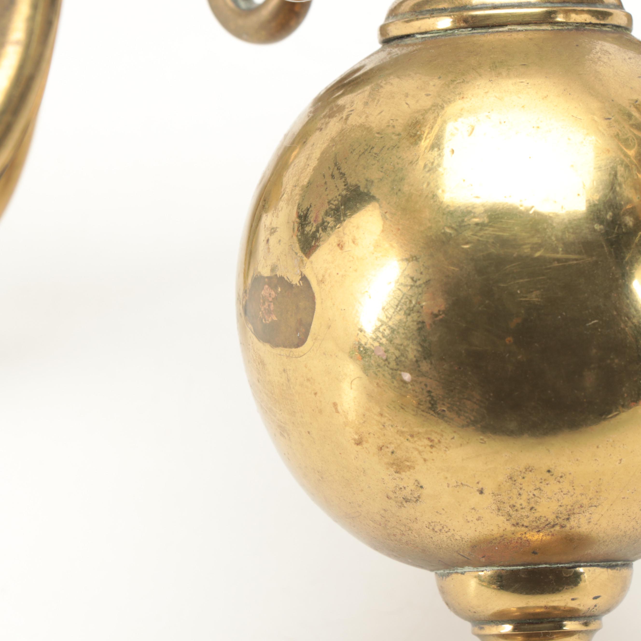 Small Dutch Brass Wall Mounted Four Branch Chandelier and Sconce, 18th Century