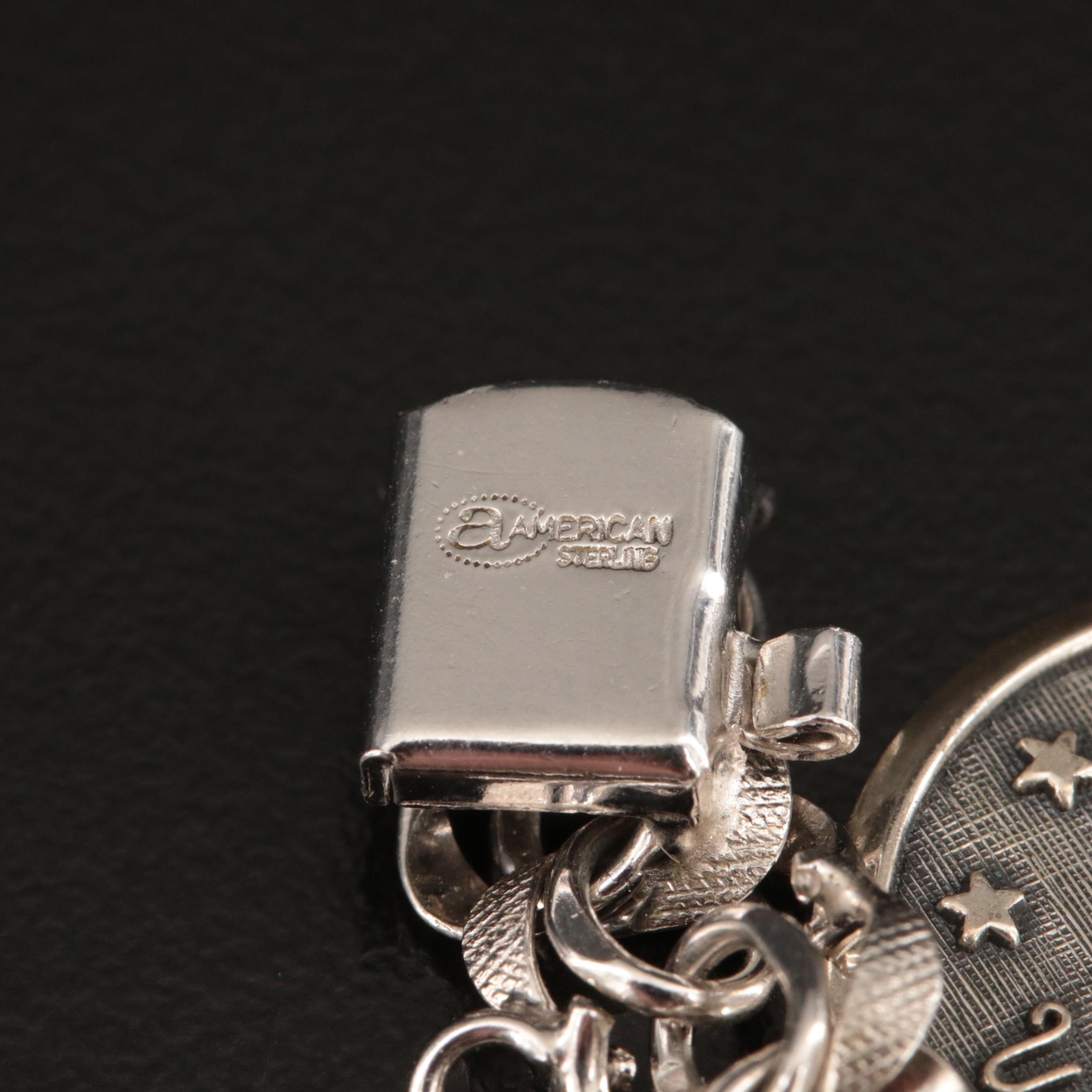 Sterling Glass and Enamel Charm Bracelet Featuring Zodiac Signs