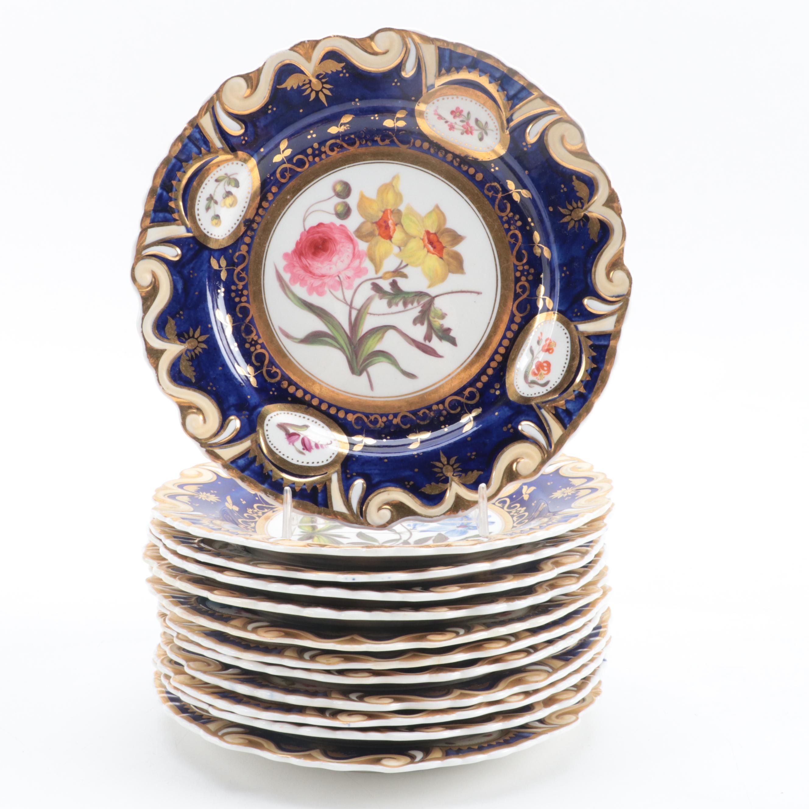 English Porcelain Hand-Painted Botanical Fruit Service