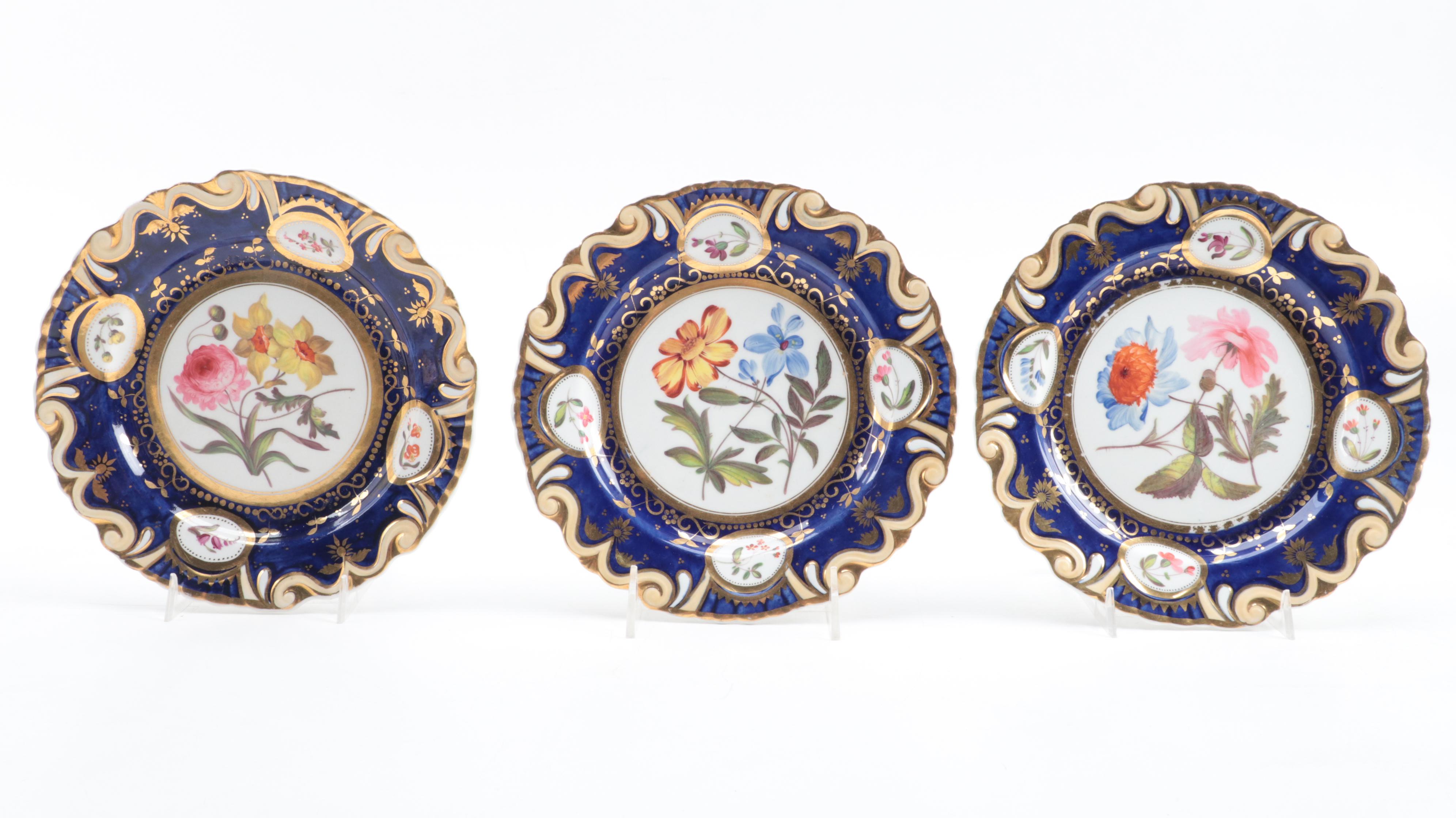 English Porcelain Hand-Painted Botanical Fruit Service