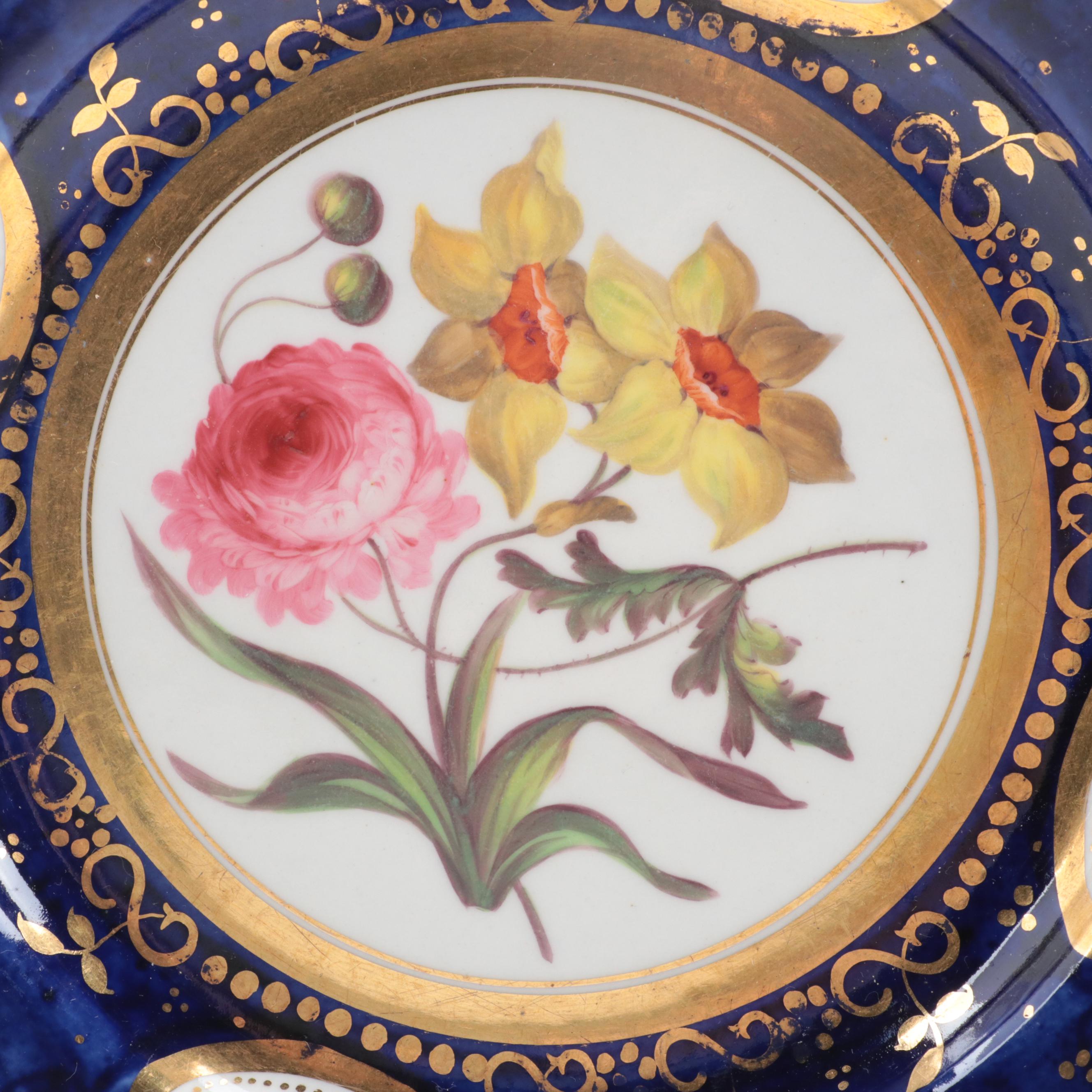 English Porcelain Hand-Painted Botanical Fruit Service