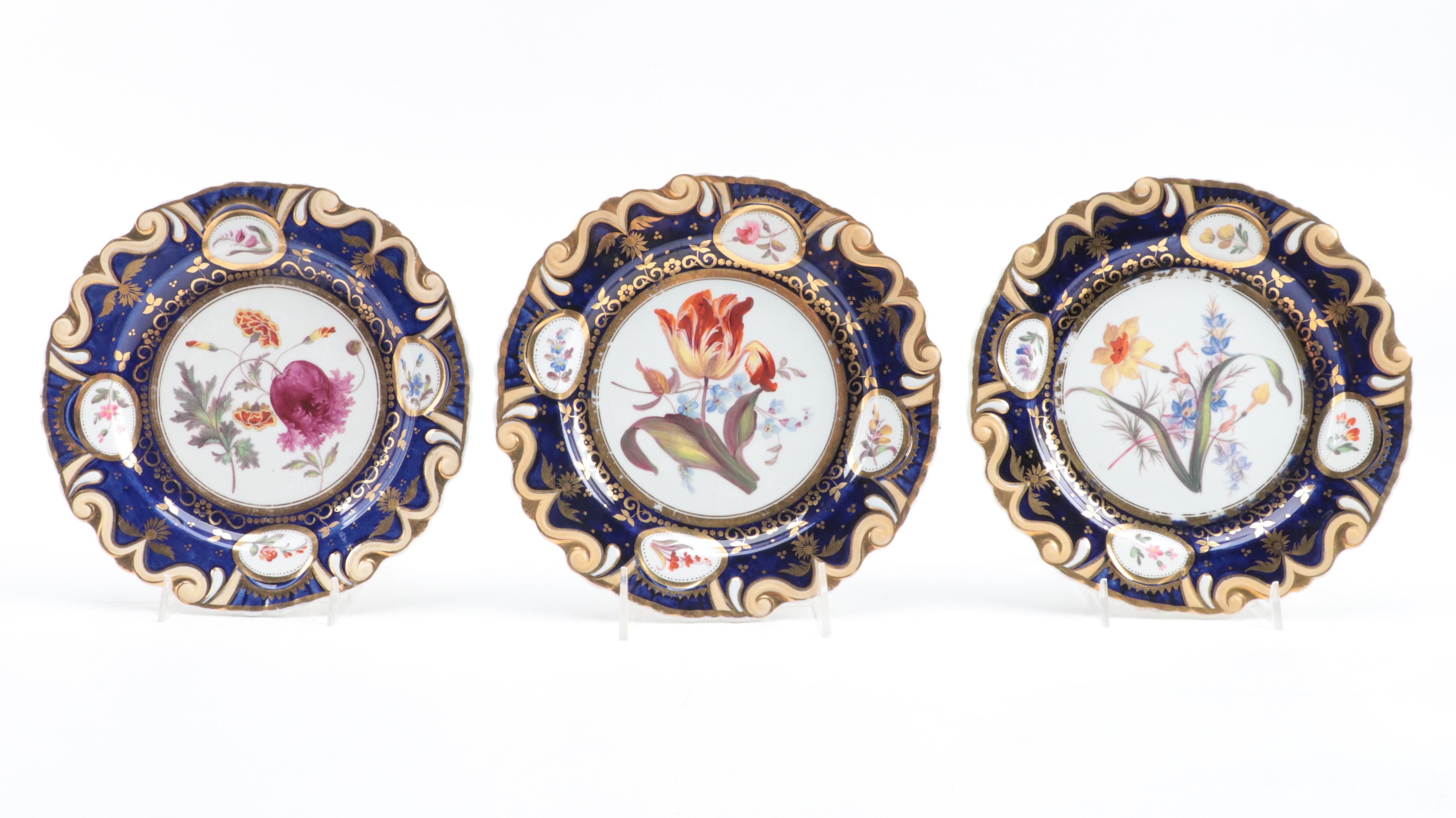 English Porcelain Hand-Painted Botanical Fruit Service