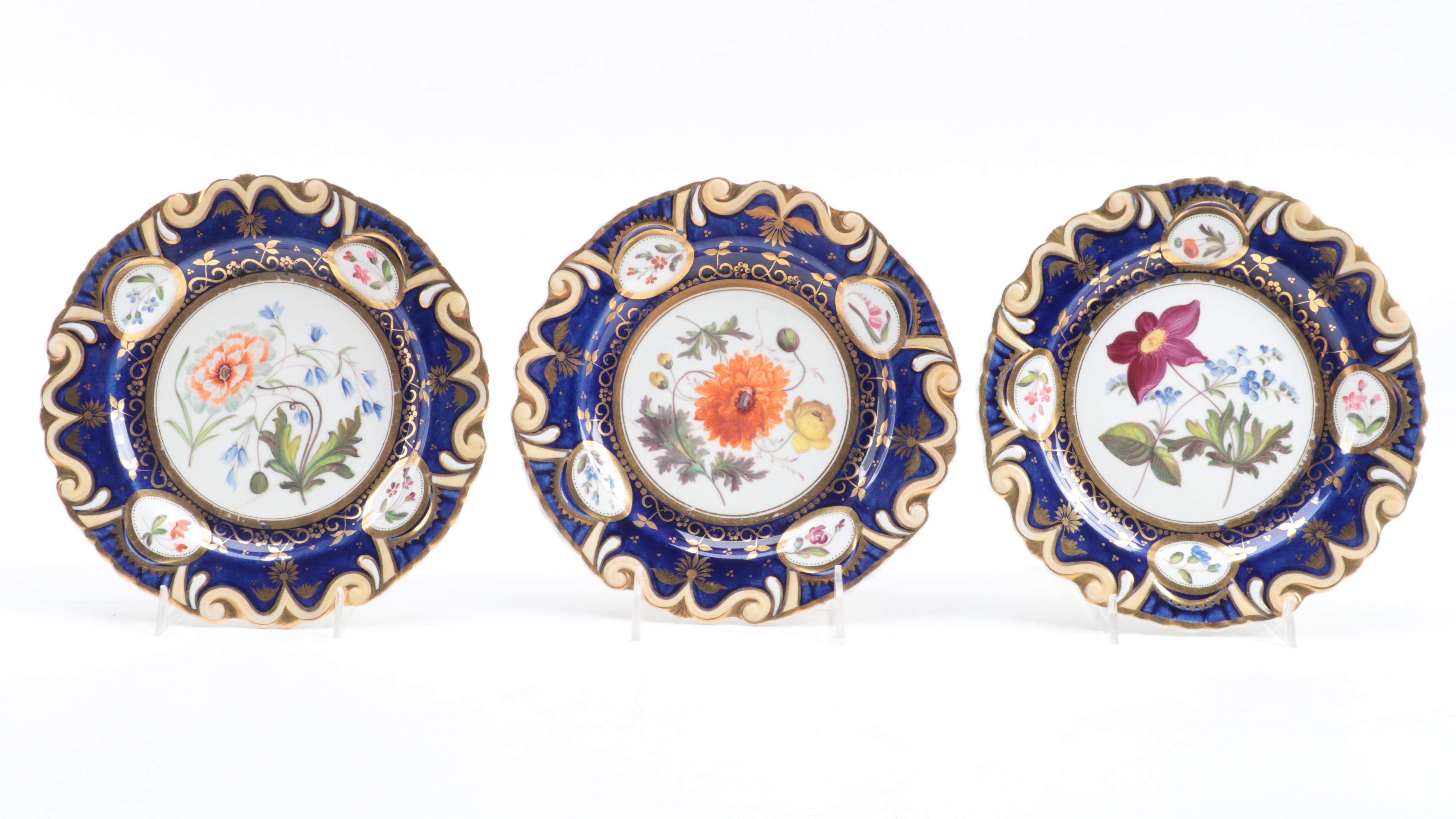 English Porcelain Hand-Painted Botanical Fruit Service