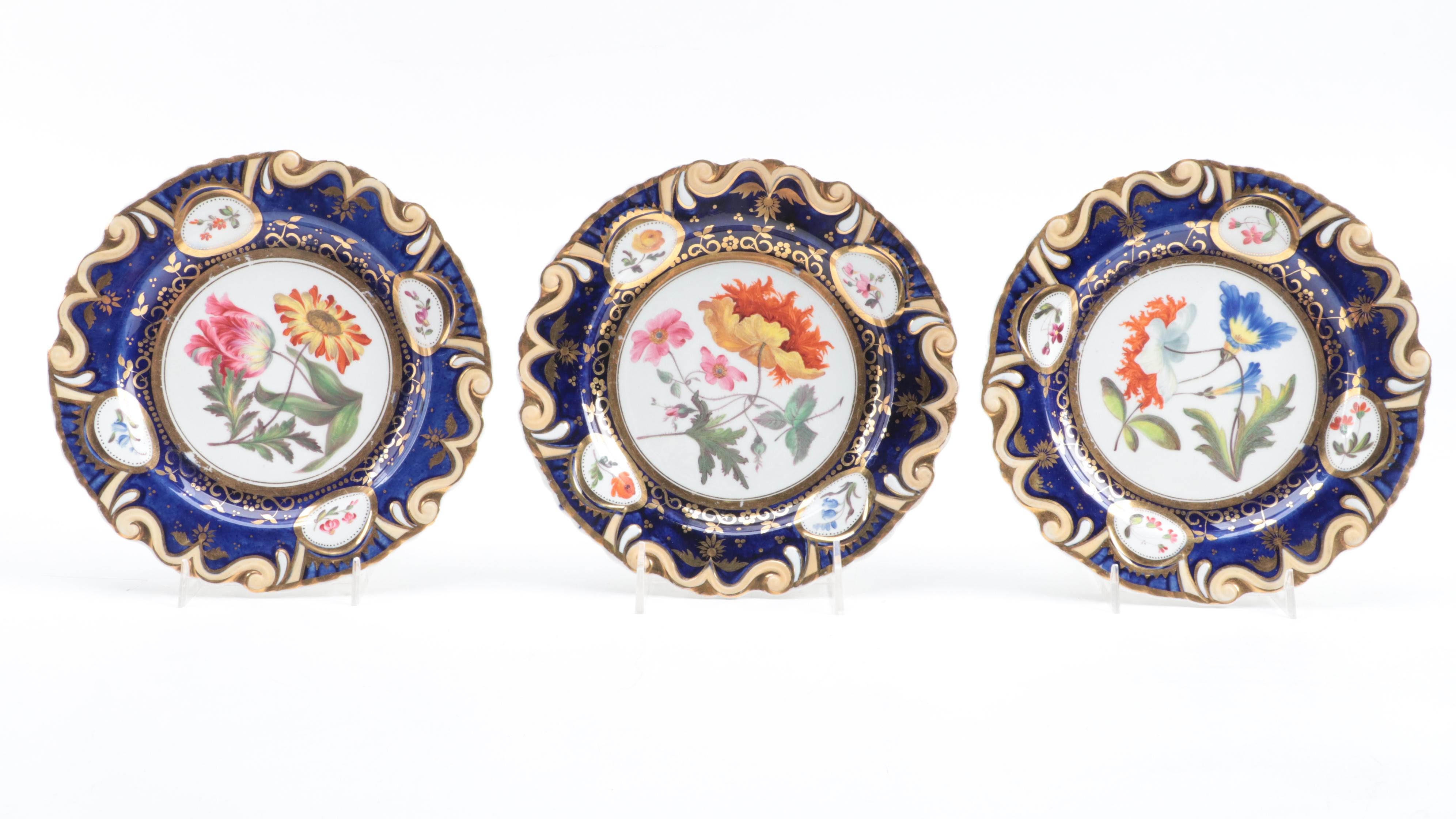 English Porcelain Hand-Painted Botanical Fruit Service