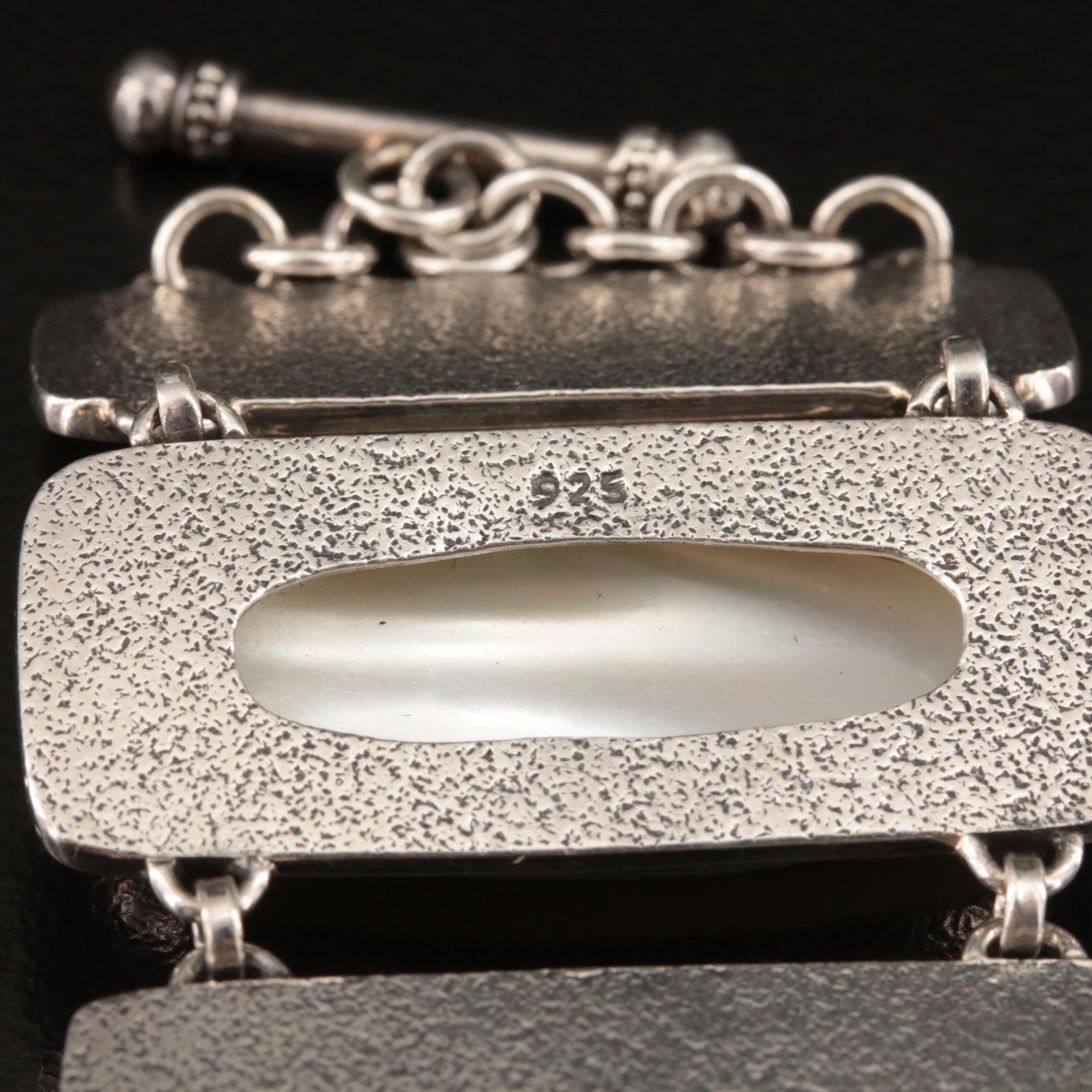 Sterling Amber and Mother-of-Pearl Panel Bracelet