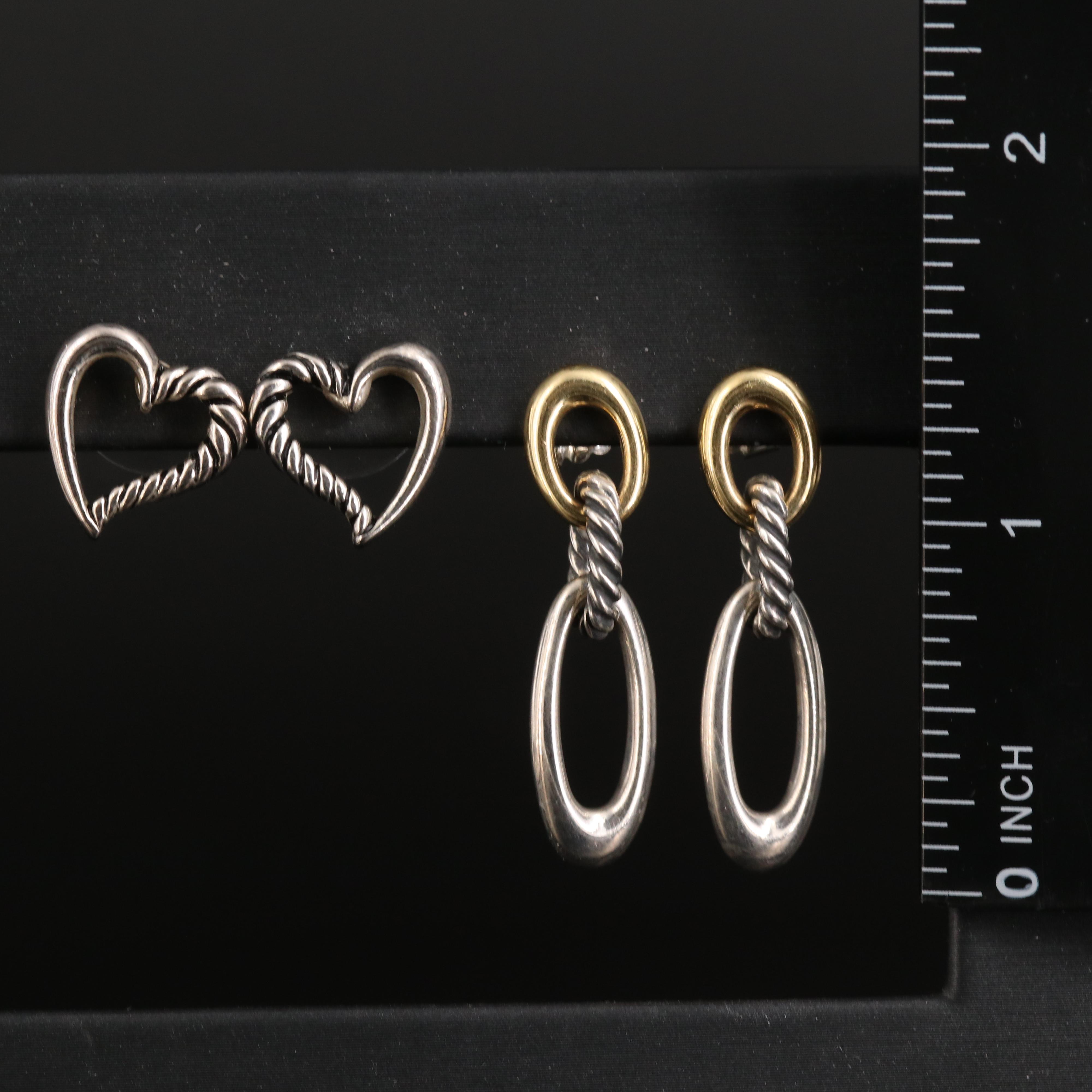 David Yurman Sterling and 18K Earrings with Heart Cable Earrings