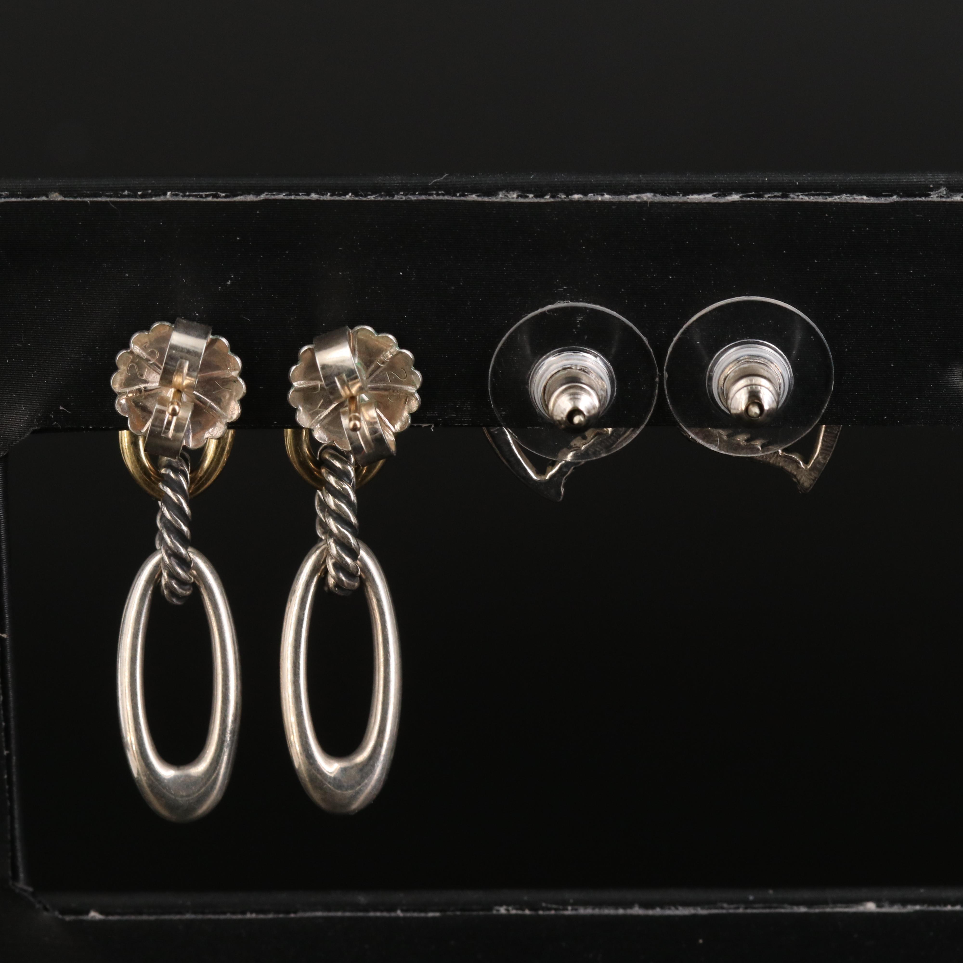 David Yurman Sterling and 18K Earrings with Heart Cable Earrings