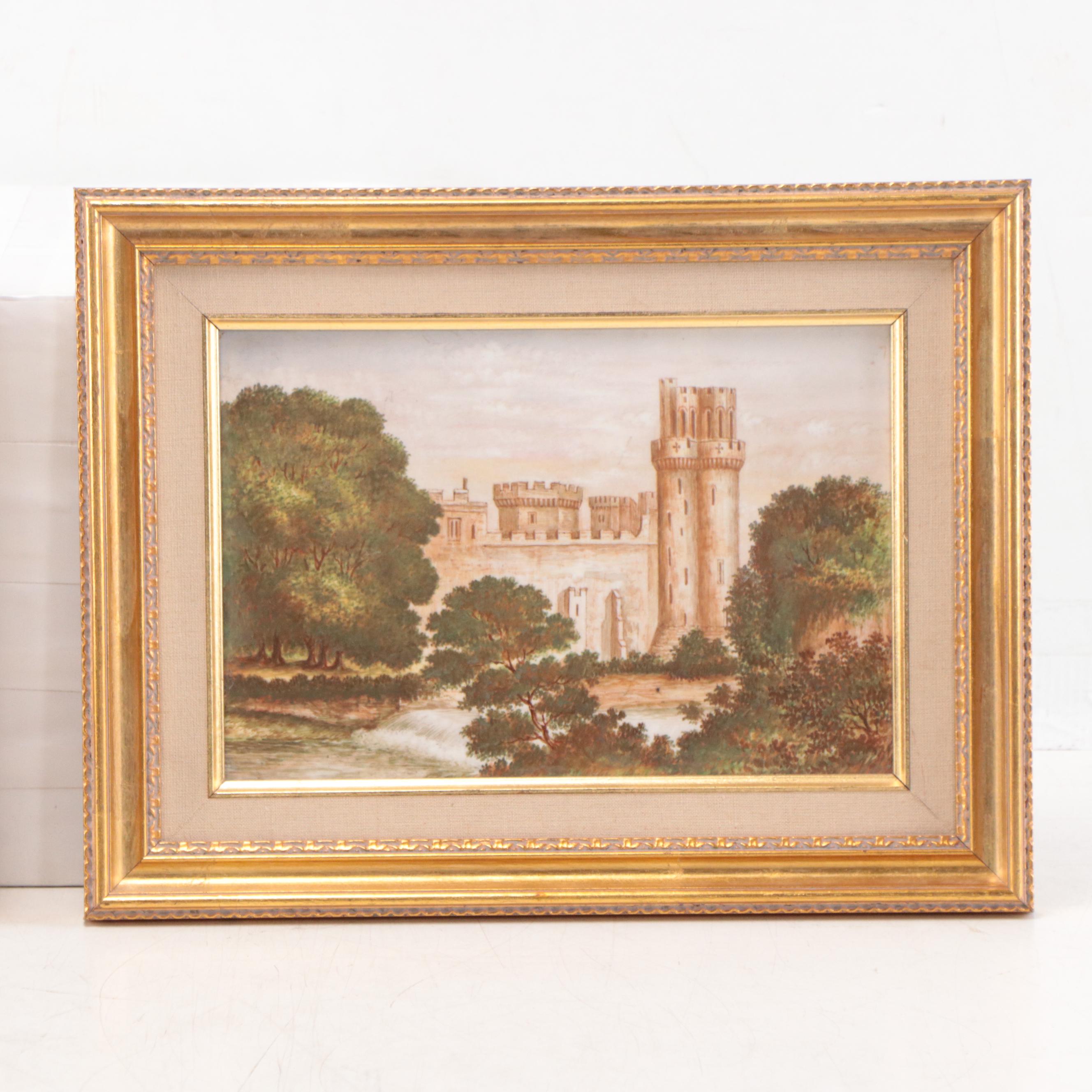 N.P. Nicholls Hand-Painted Porcelain Plaques "Pomeroy" and "Warwick" Castles