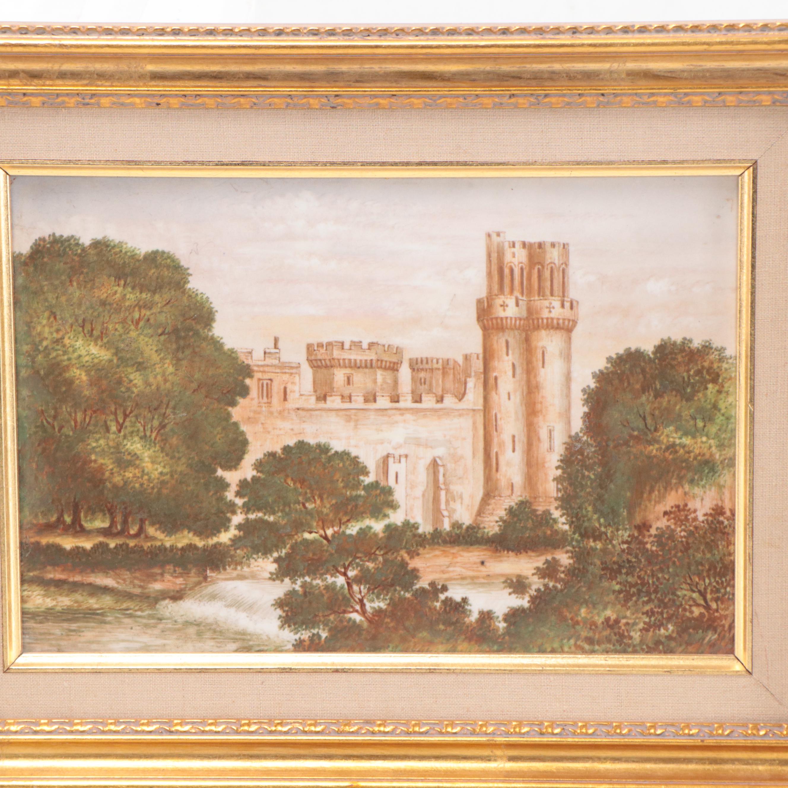 N.P. Nicholls Hand-Painted Porcelain Plaques "Pomeroy" and "Warwick" Castles