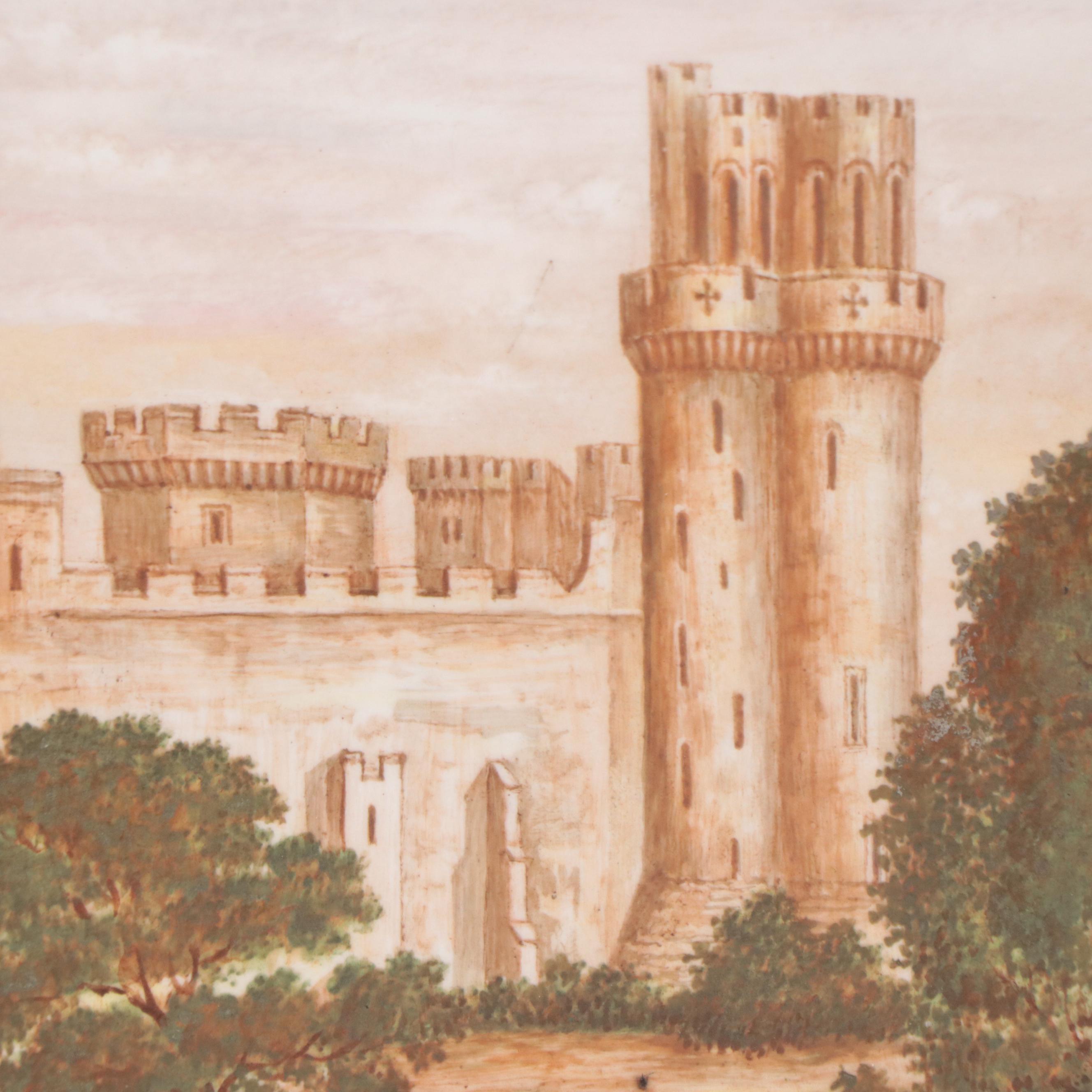 N.P. Nicholls Hand-Painted Porcelain Plaques "Pomeroy" and "Warwick" Castles