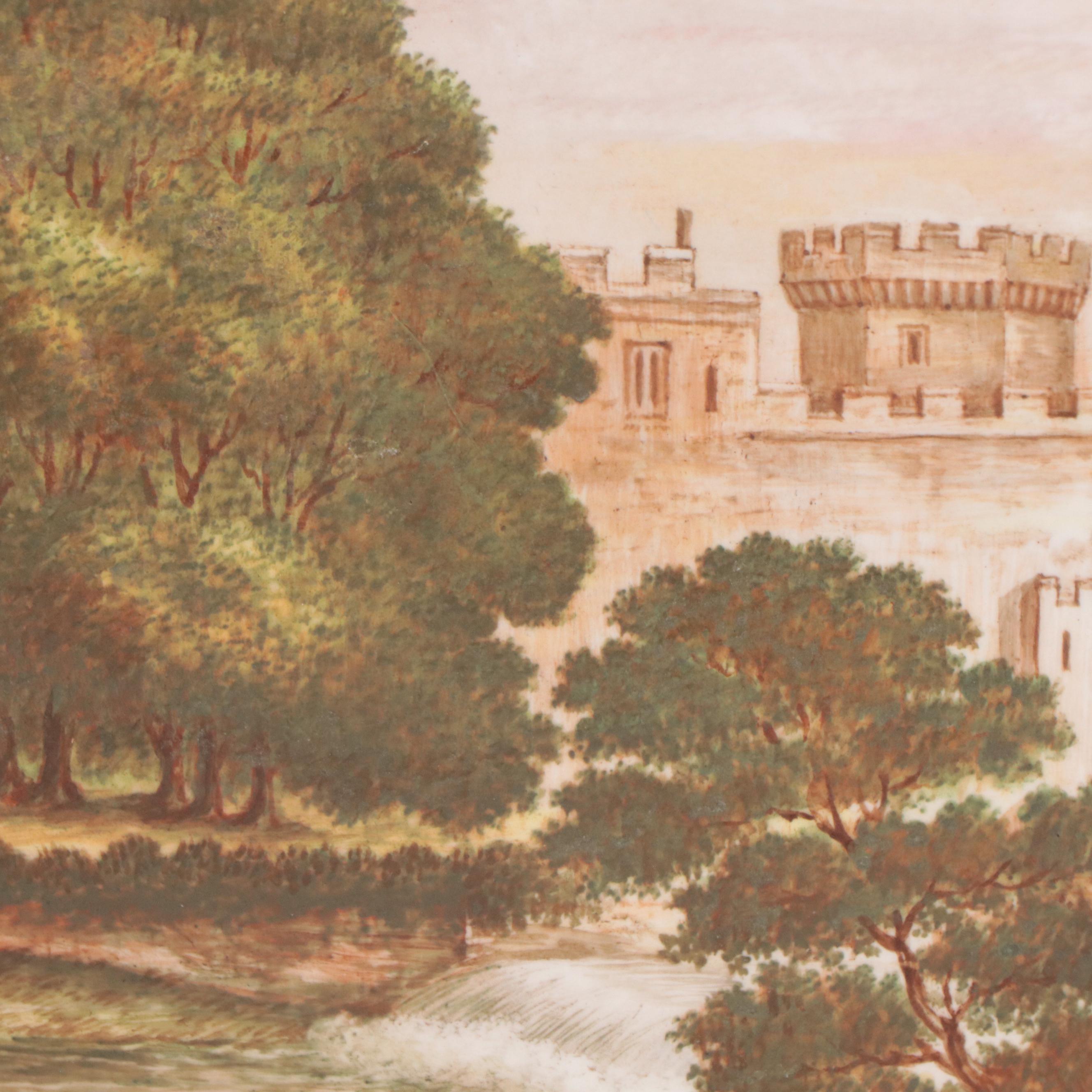 N.P. Nicholls Hand-Painted Porcelain Plaques "Pomeroy" and "Warwick" Castles