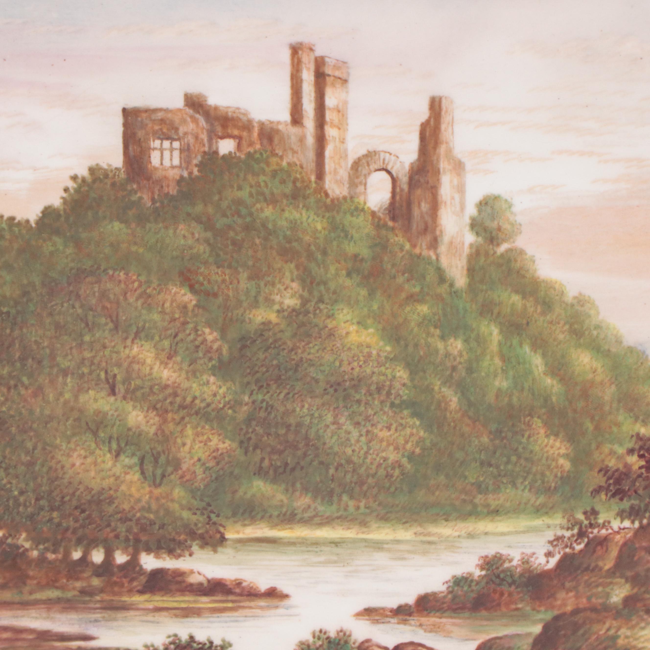 N.P. Nicholls Hand-Painted Porcelain Plaques "Pomeroy" and "Warwick" Castles