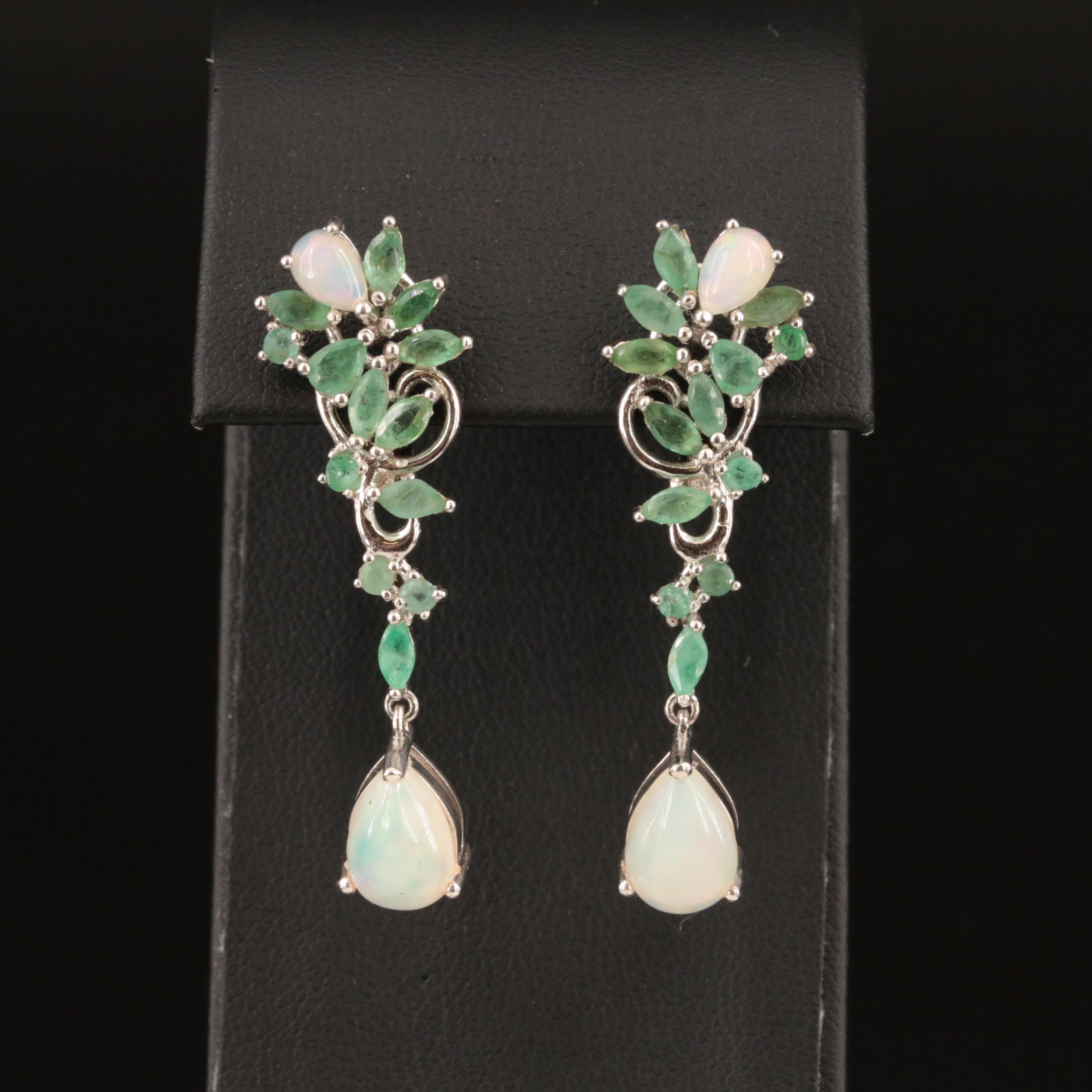 Sterling Opal and Emerald Earrings