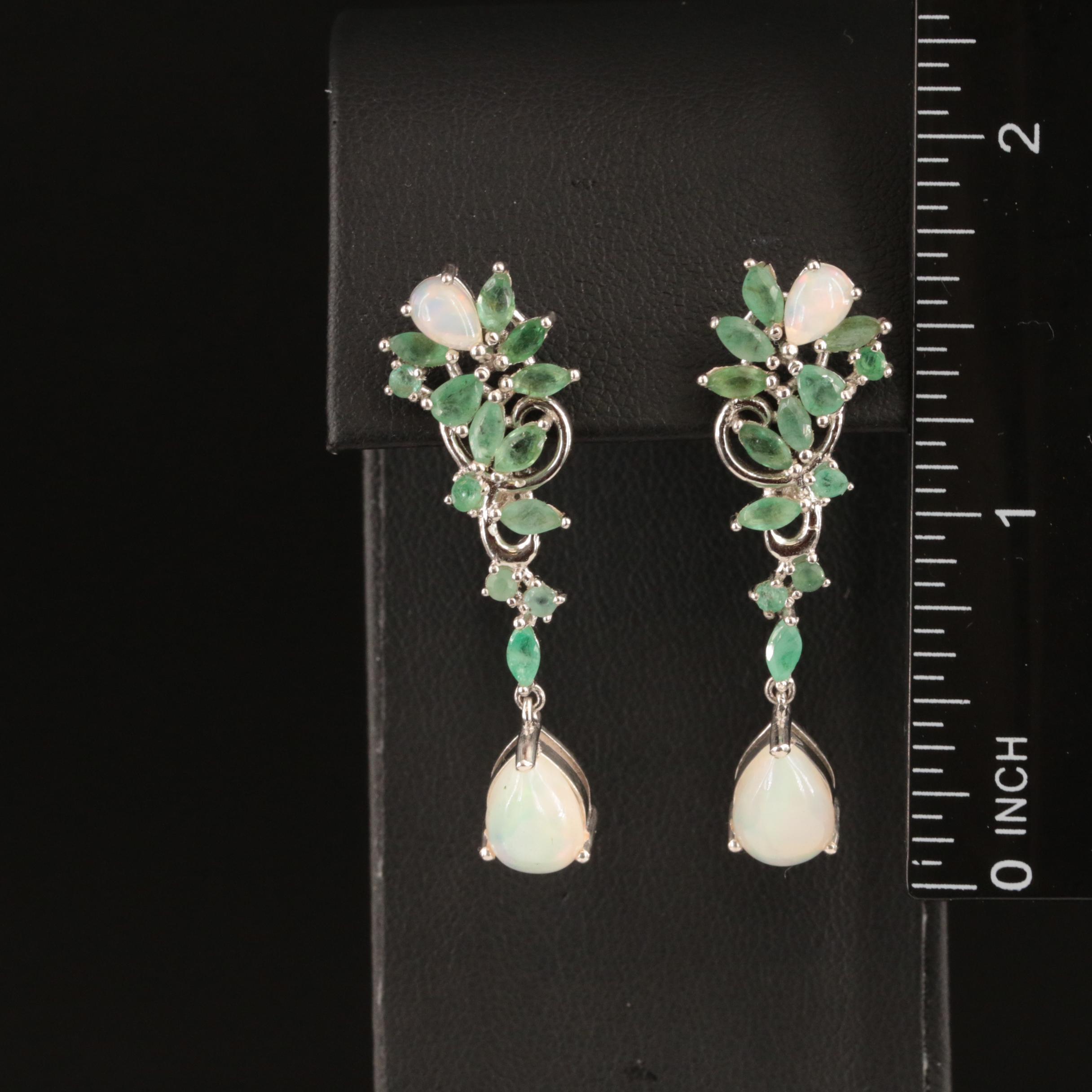 Sterling Opal and Emerald Earrings