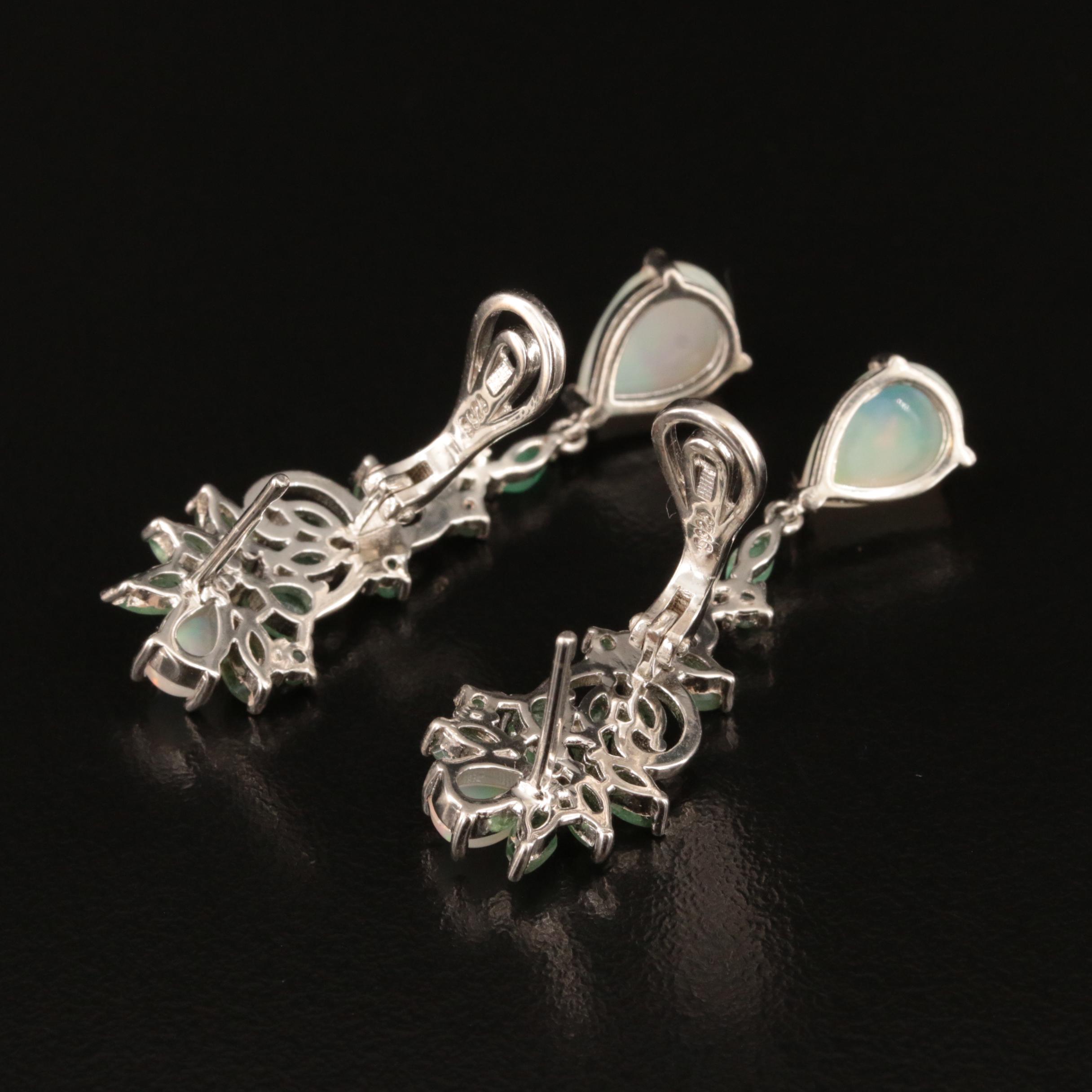Sterling Opal and Emerald Earrings