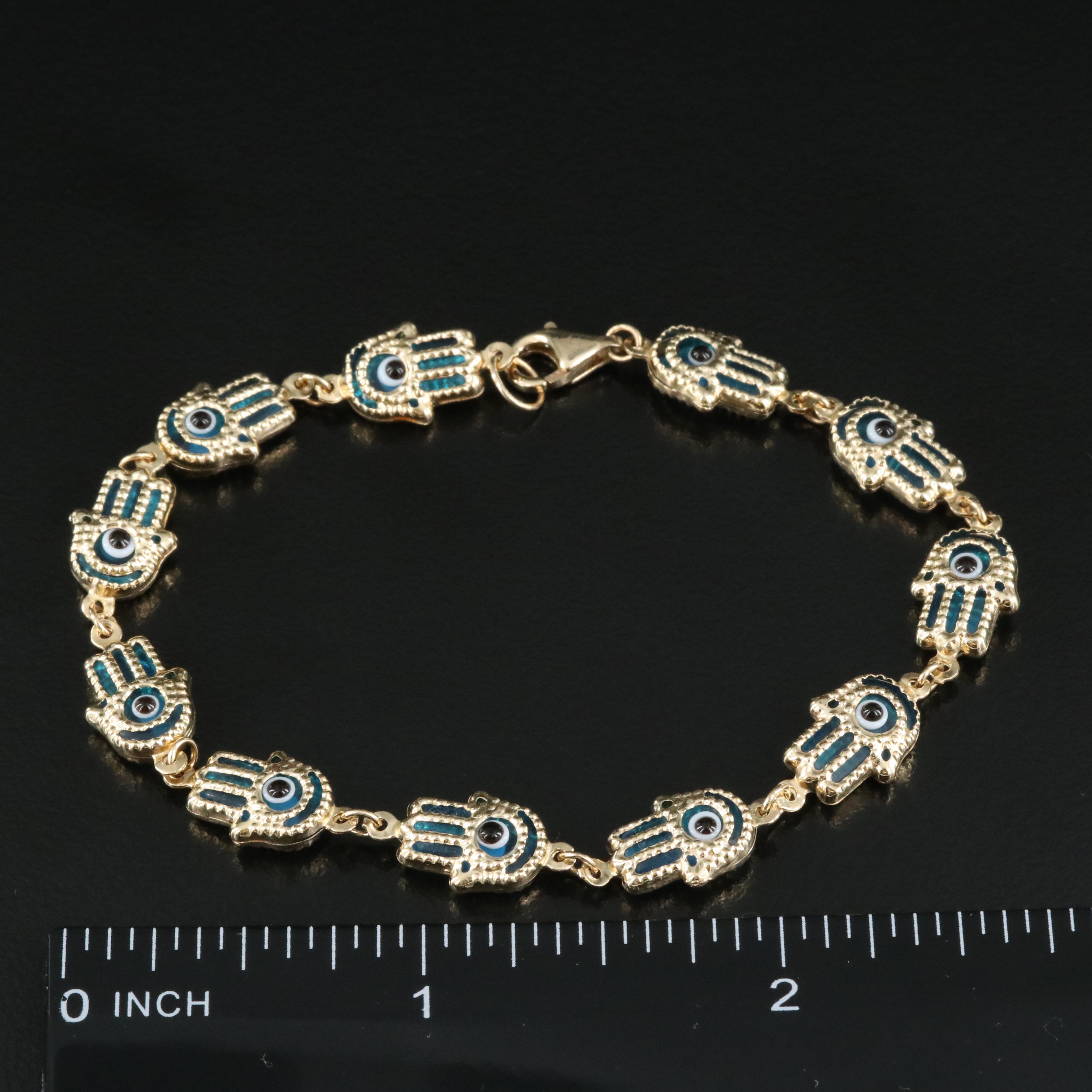 14K Evil Eye Hamsa Link Bracelet