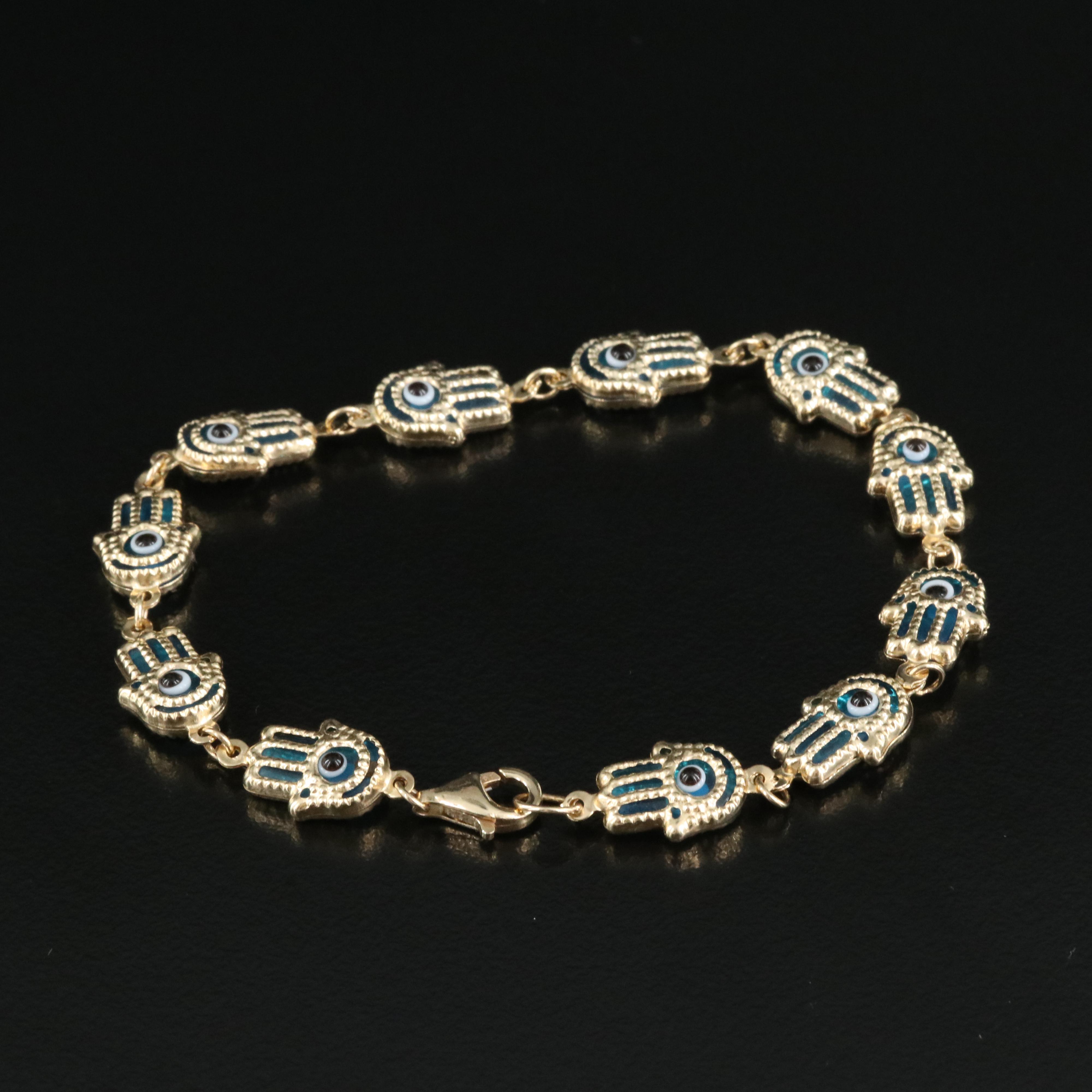 14K Evil Eye Hamsa Link Bracelet