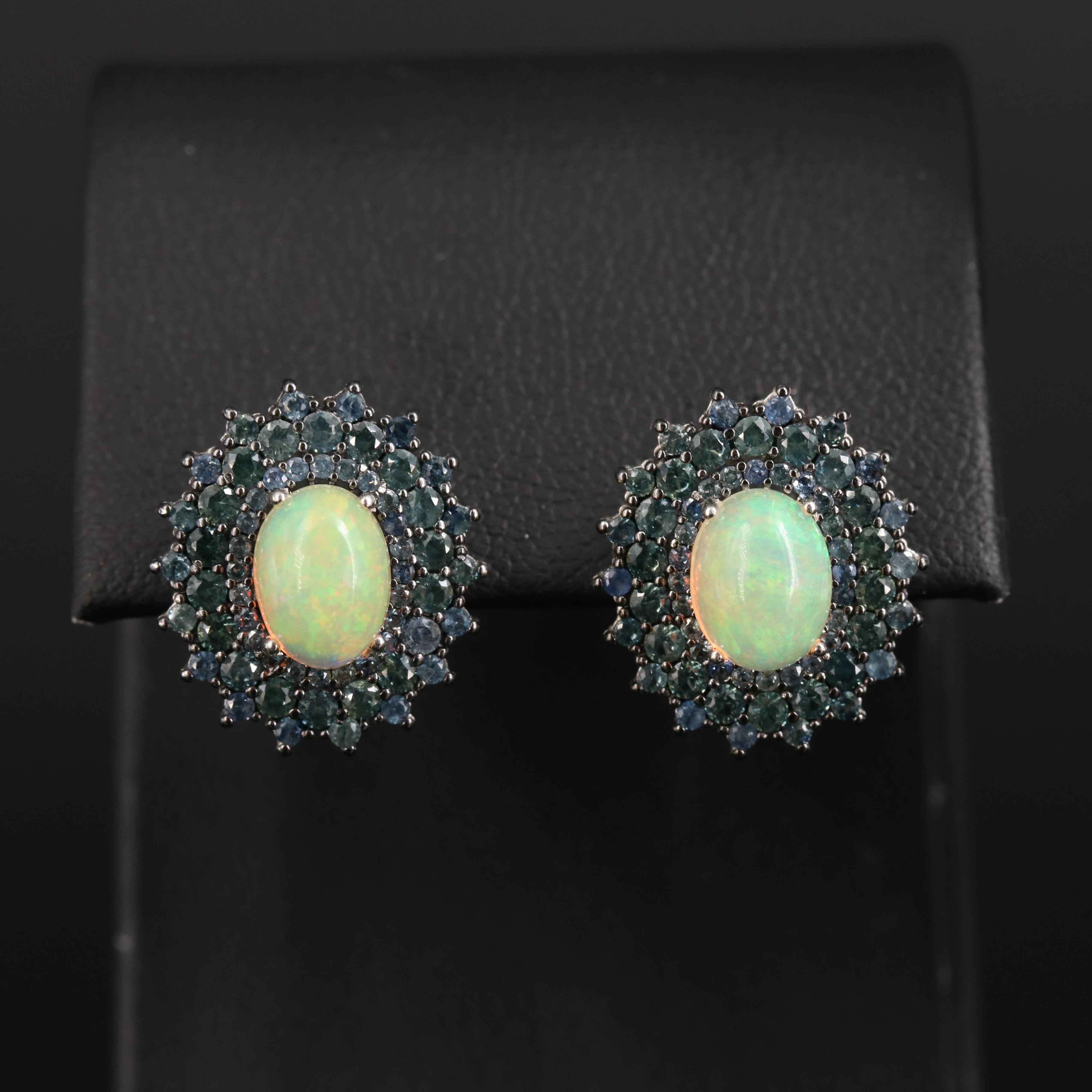 Sterling Opal and Sapphire Earrings