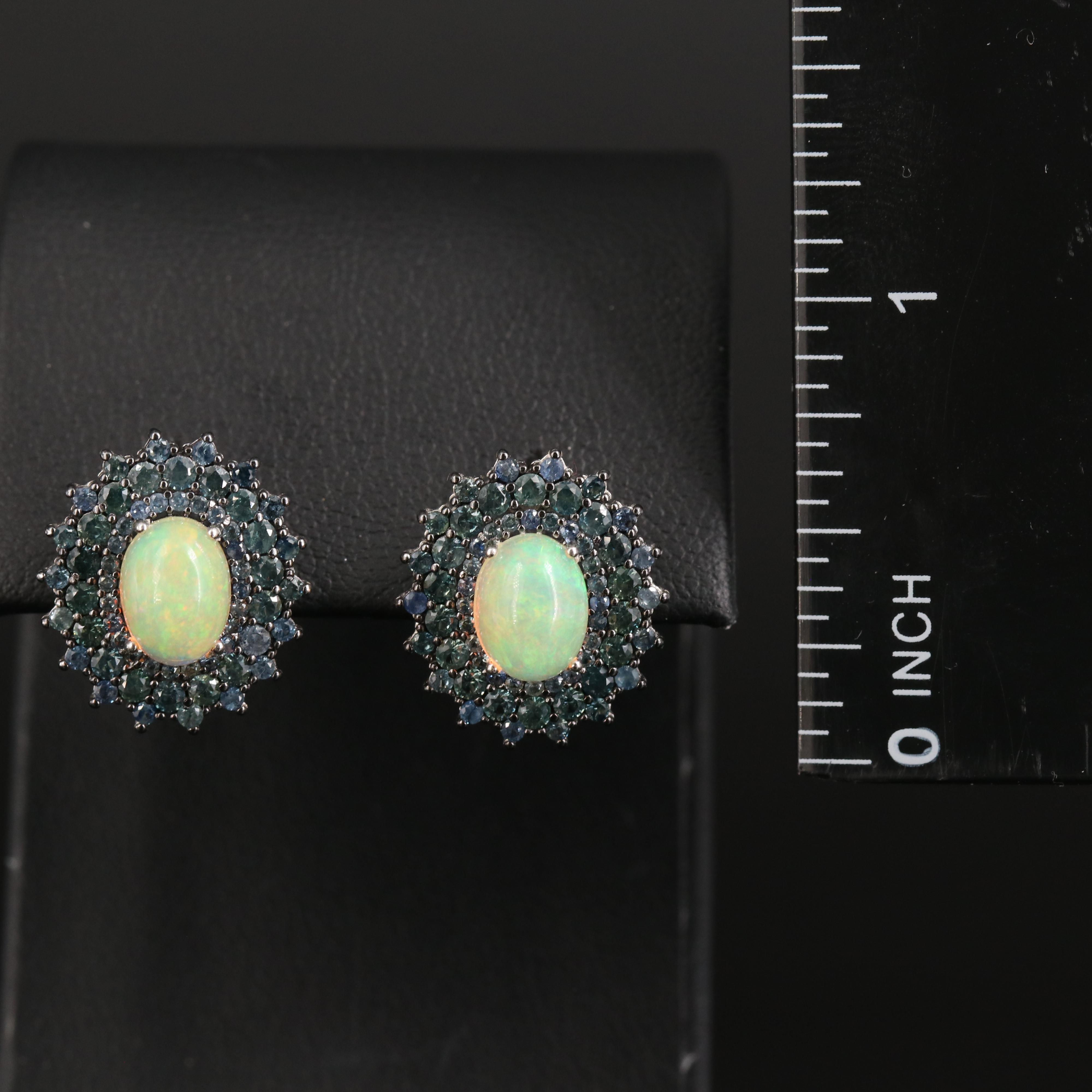 Sterling Opal and Sapphire Earrings