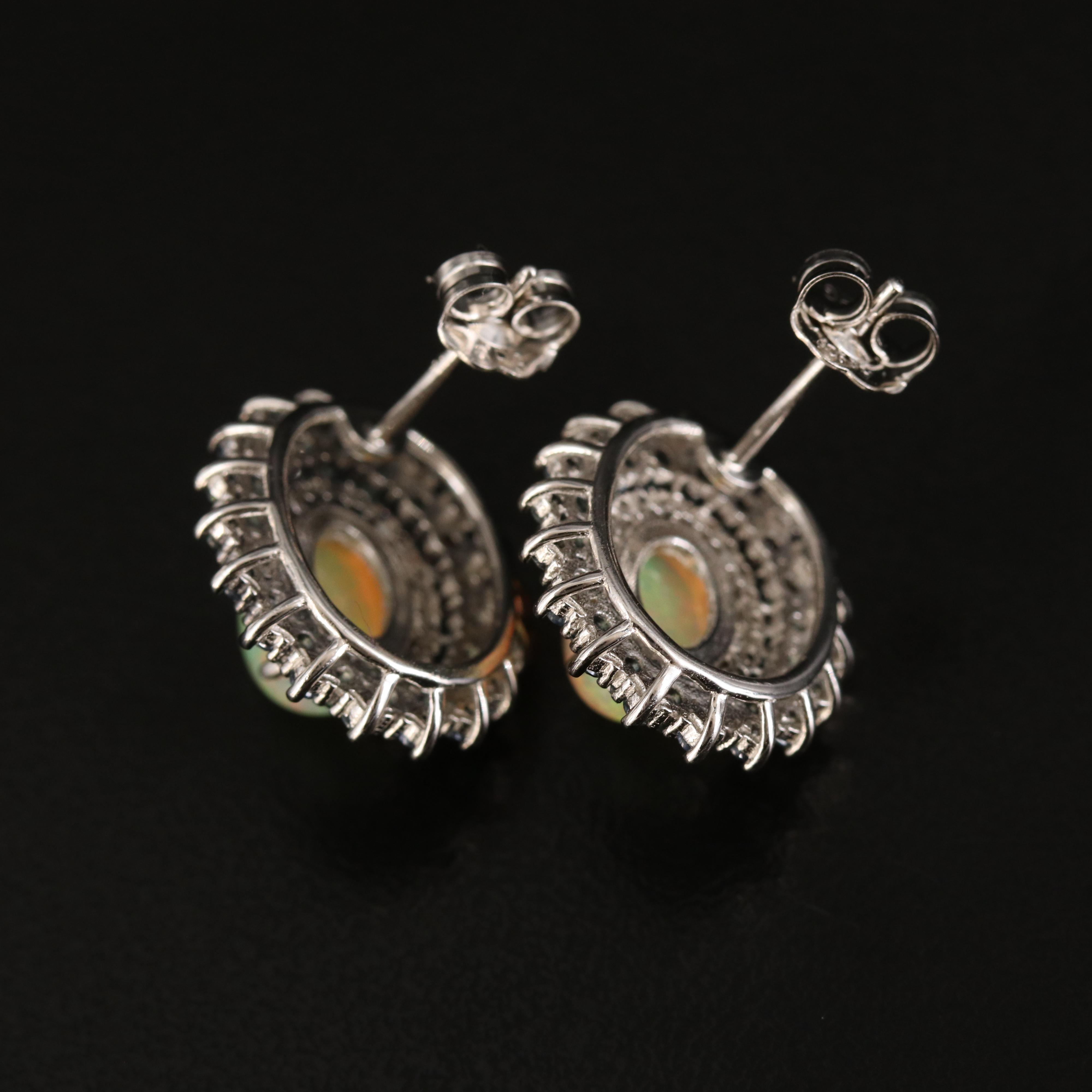 Sterling Opal and Sapphire Earrings