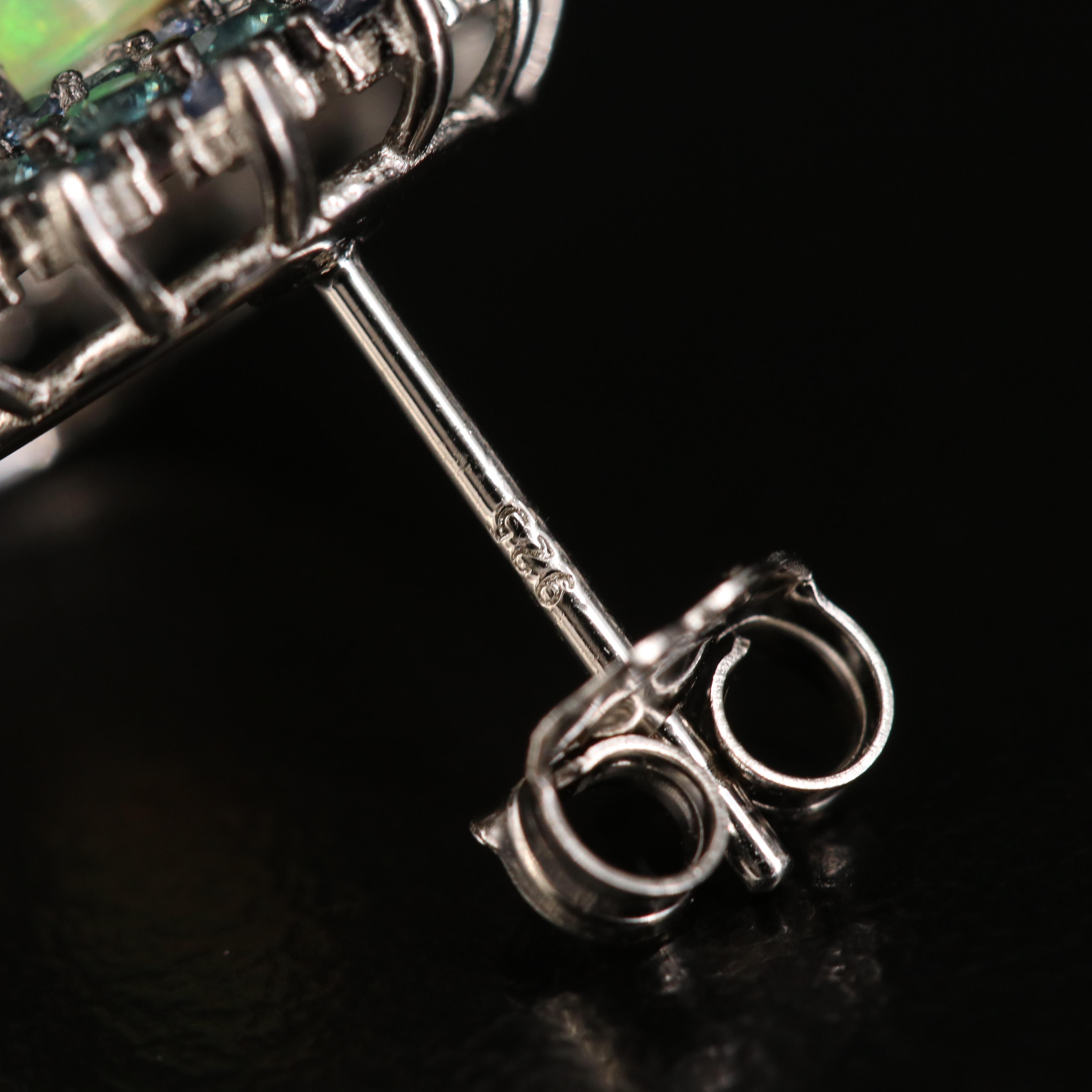 Sterling Opal and Sapphire Earrings