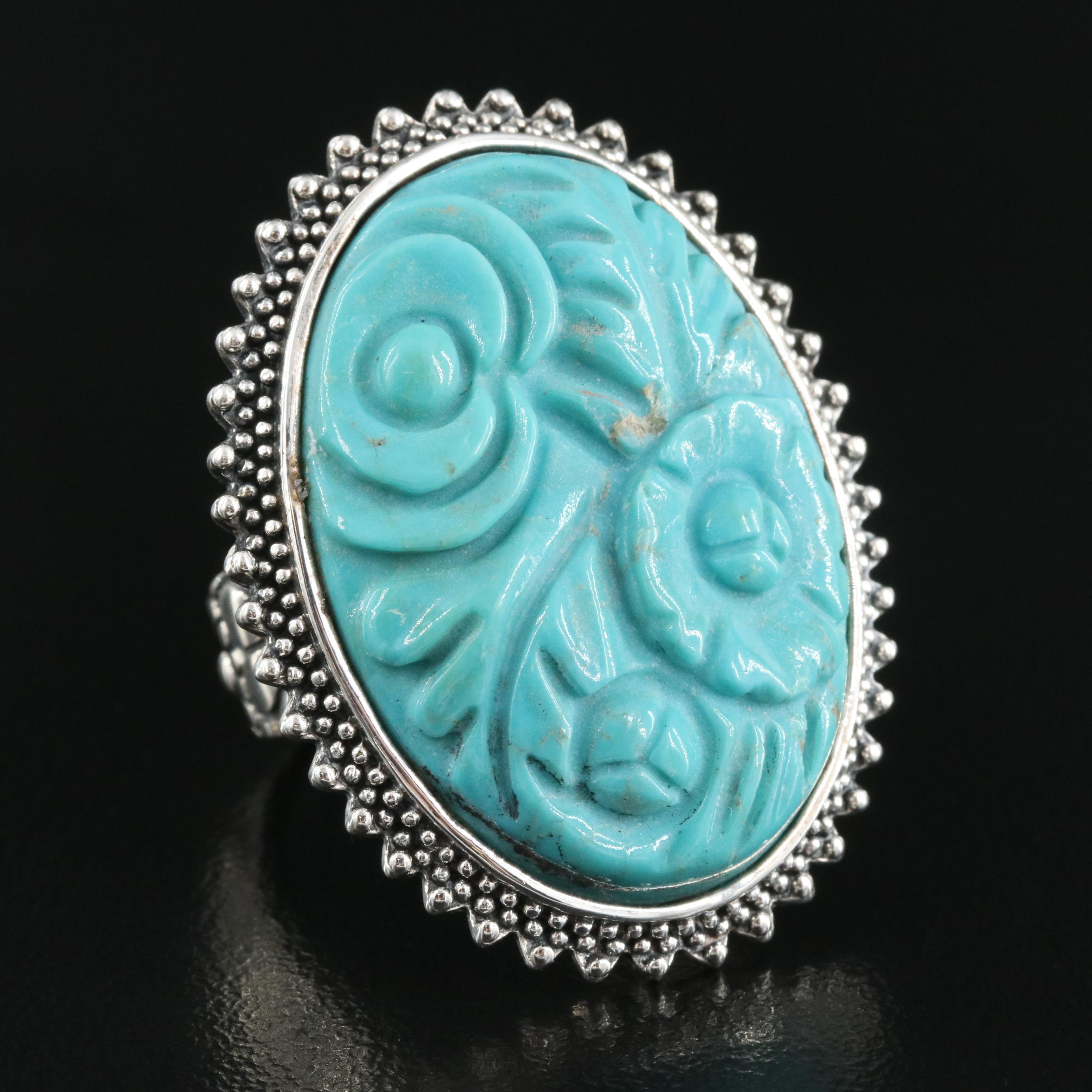 Sterling Turquoise Oval Floral Ring