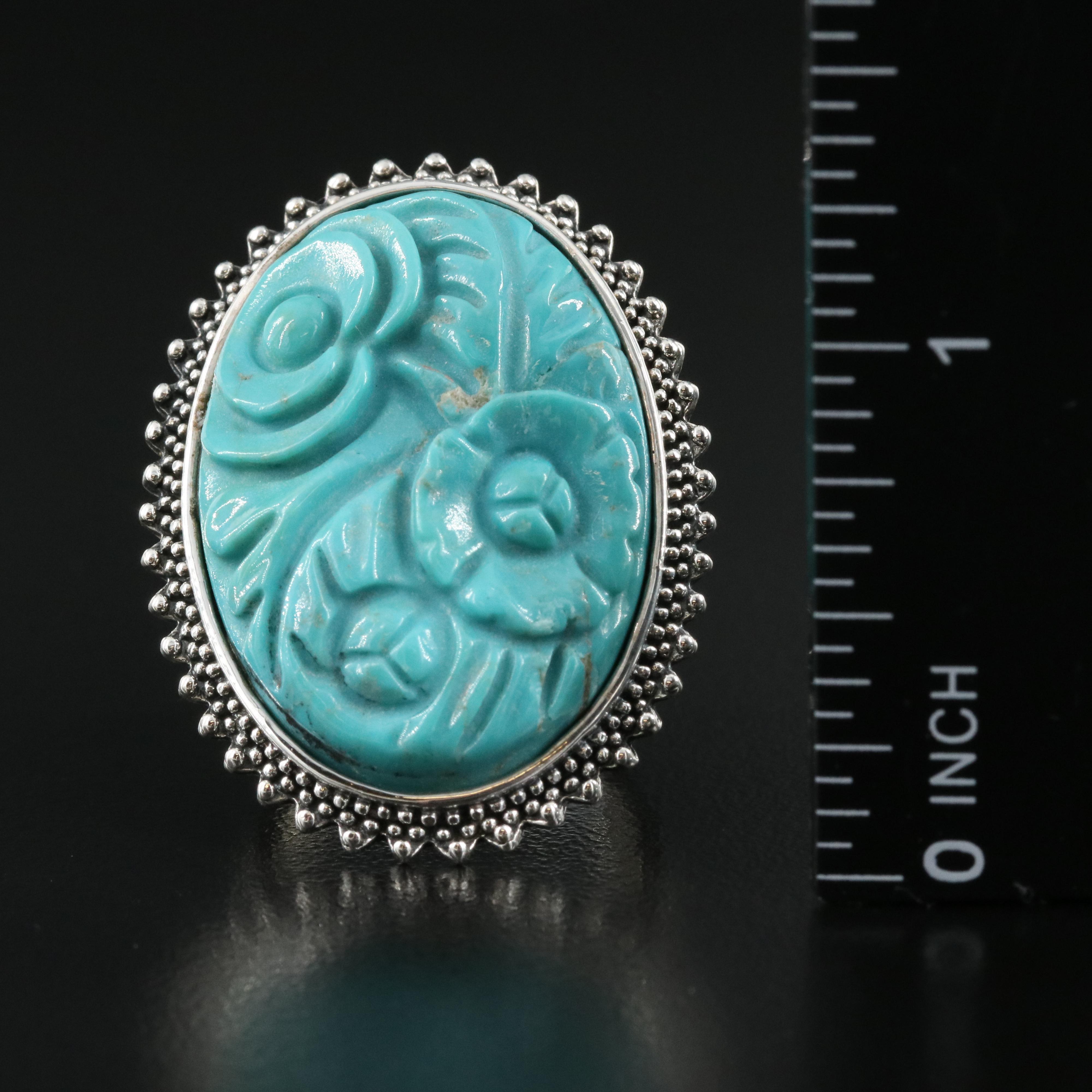 Sterling Turquoise Oval Floral Ring