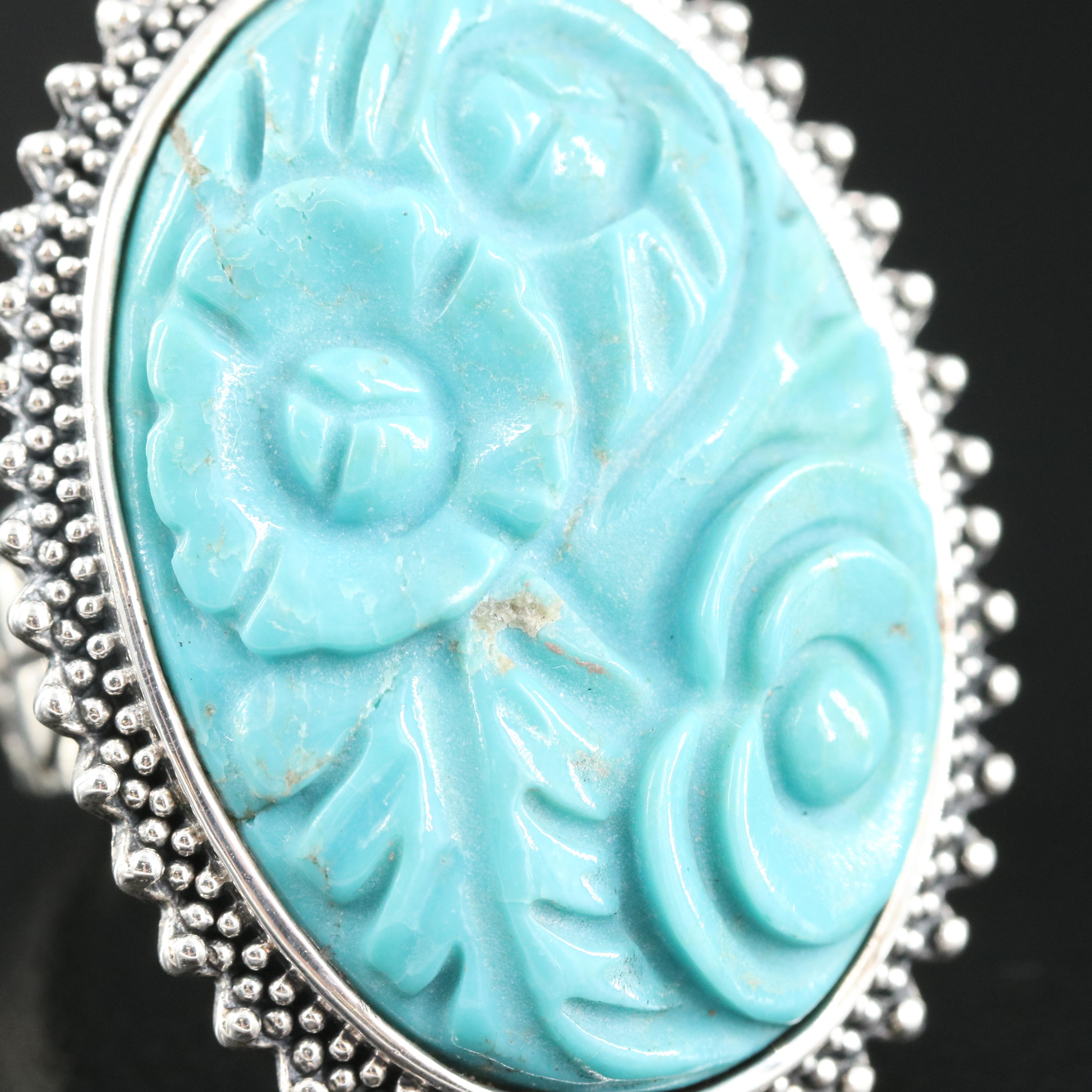 Sterling Turquoise Oval Floral Ring