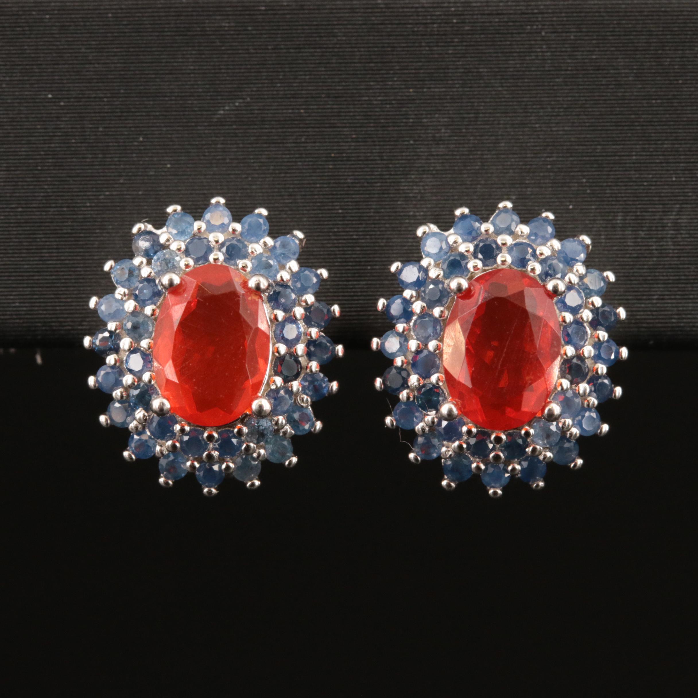 Sterling Opal and Sapphire Earrings