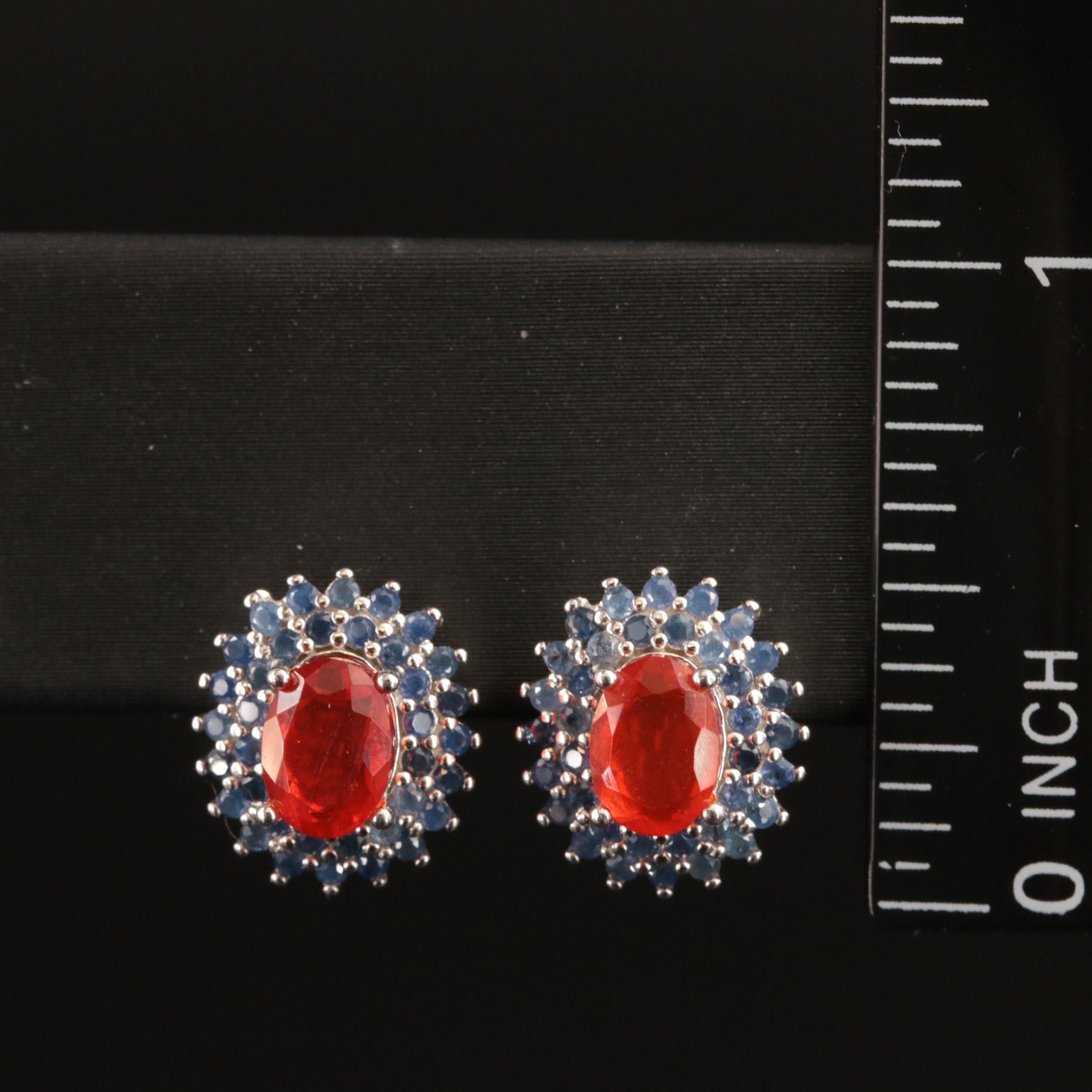 Sterling Opal and Sapphire Earrings