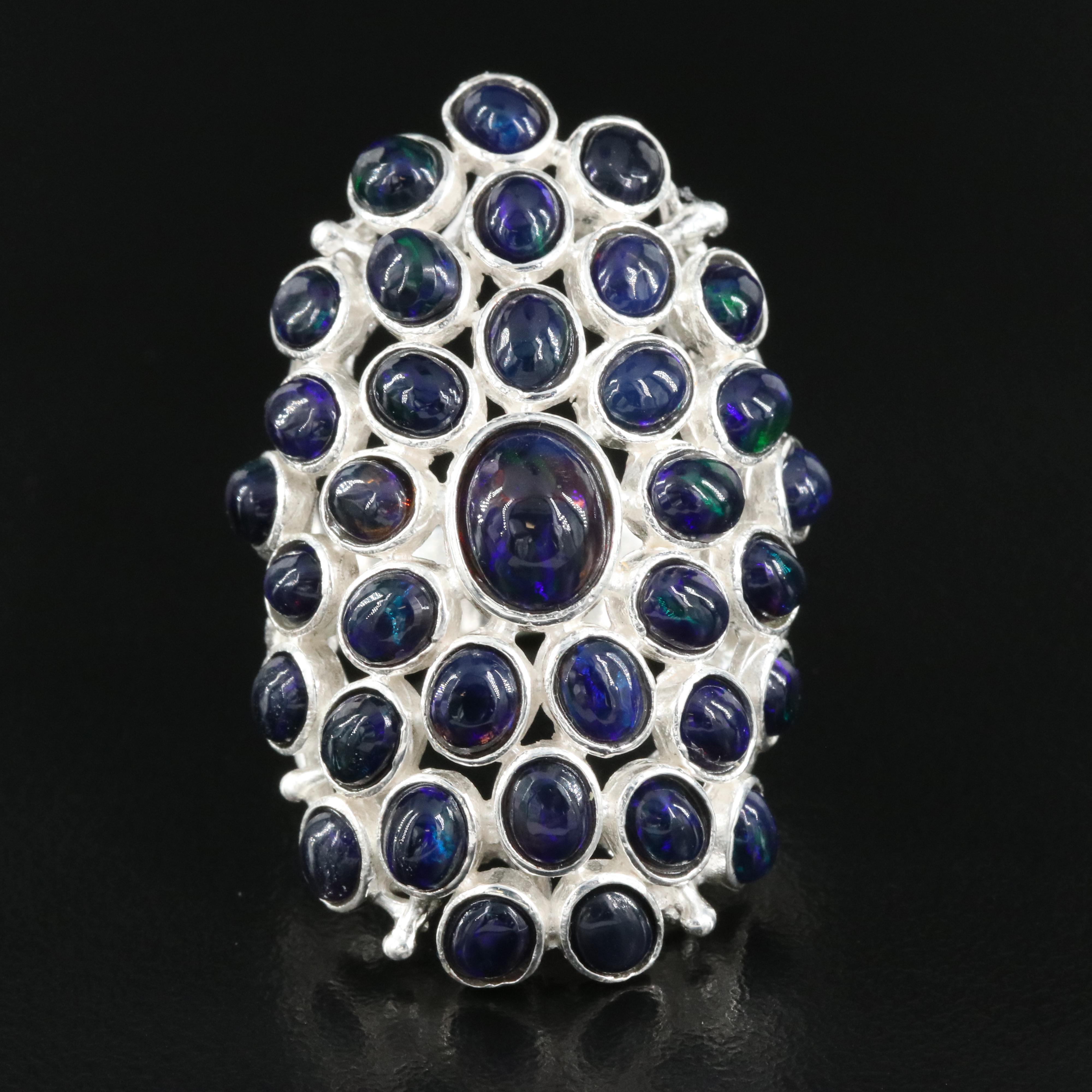 Sterling Opal Oval Cluster Ring