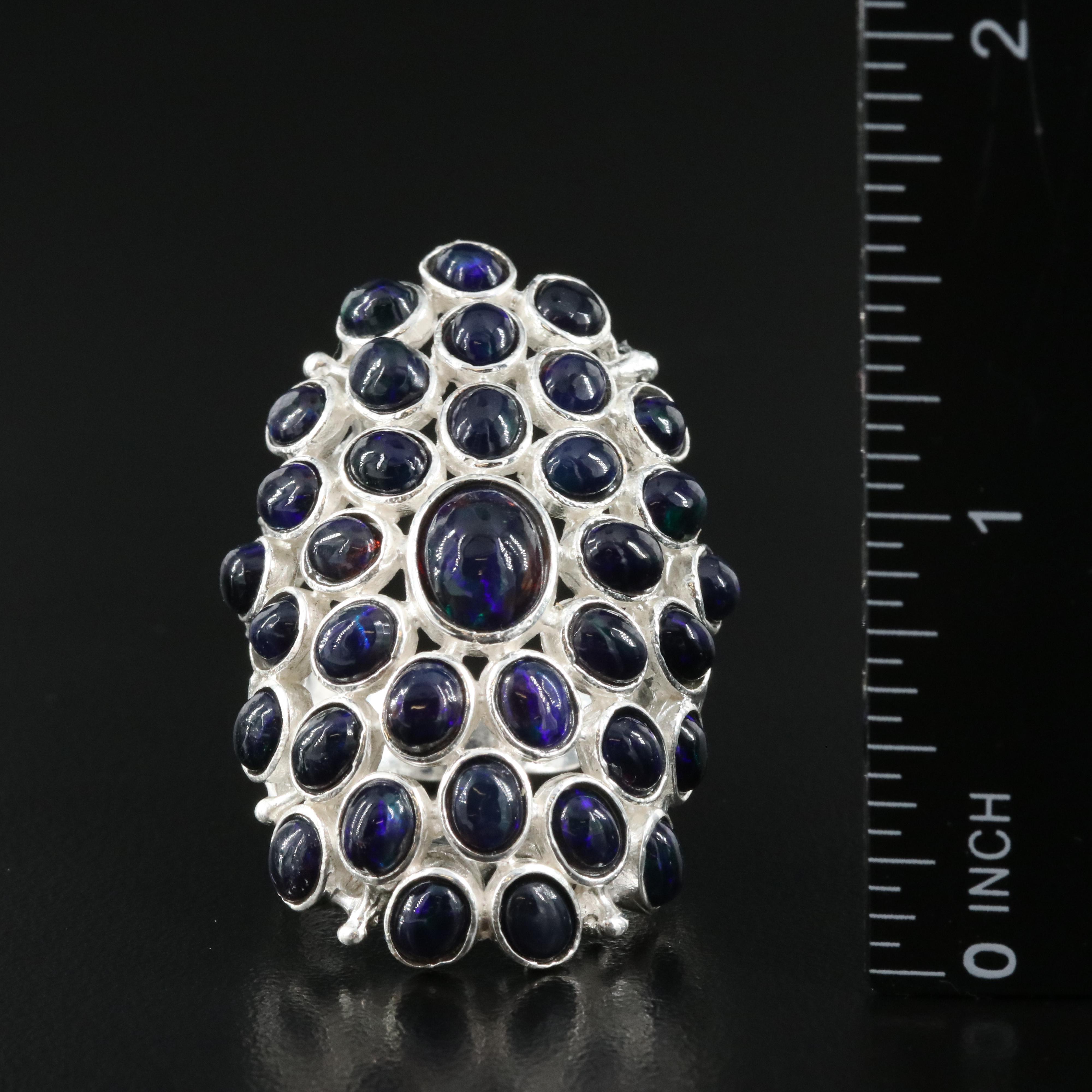 Sterling Opal Oval Cluster Ring