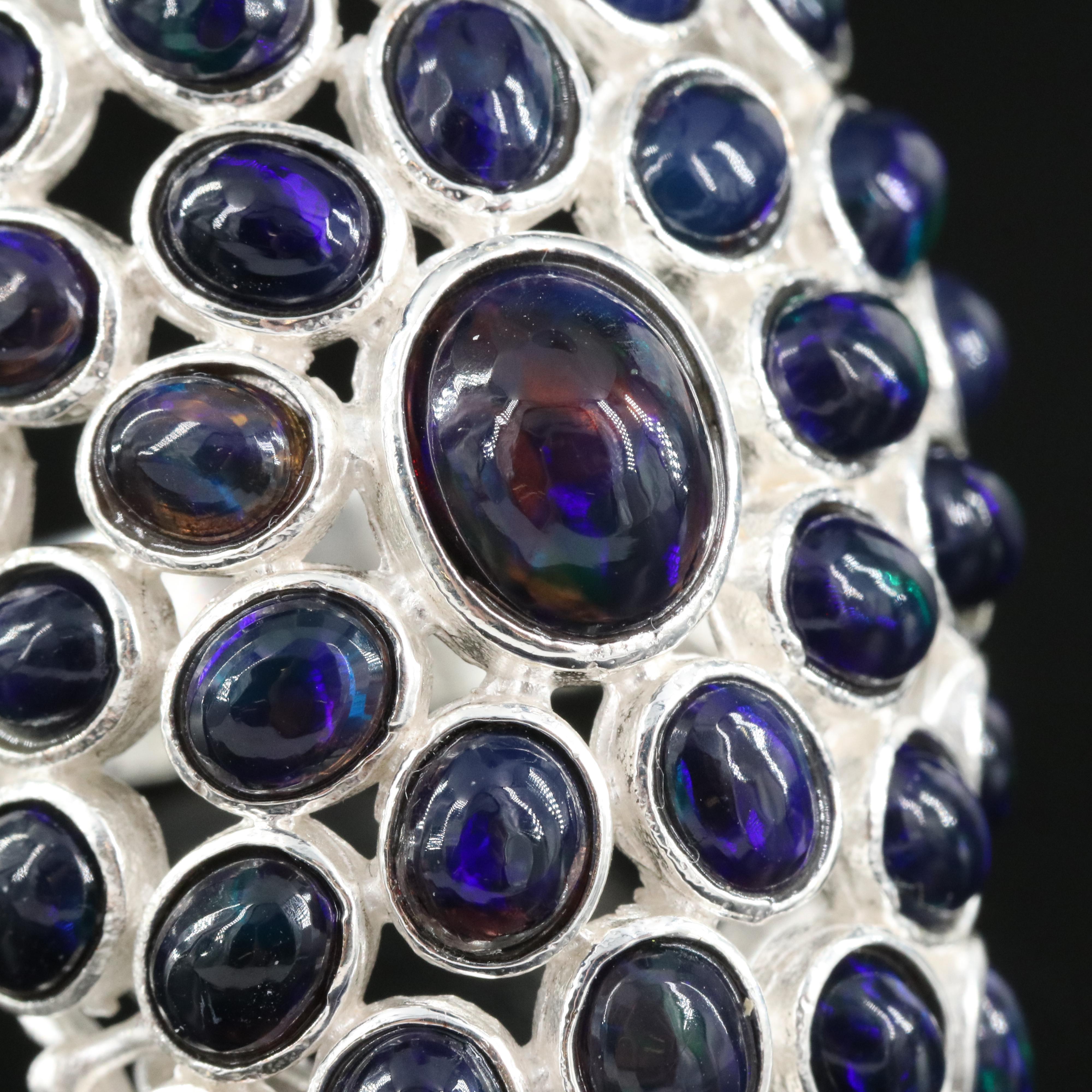 Sterling Opal Oval Cluster Ring