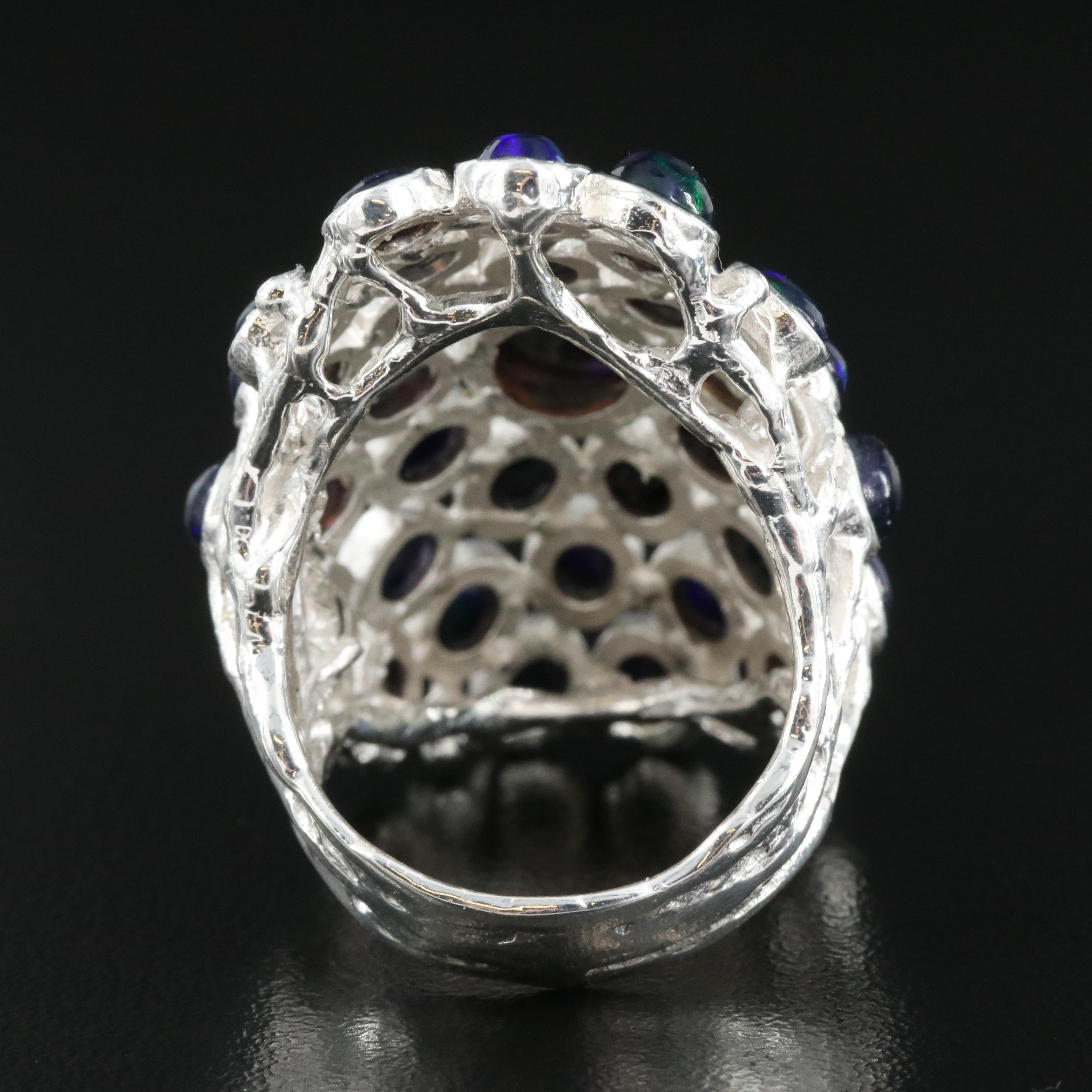 Sterling Opal Oval Cluster Ring